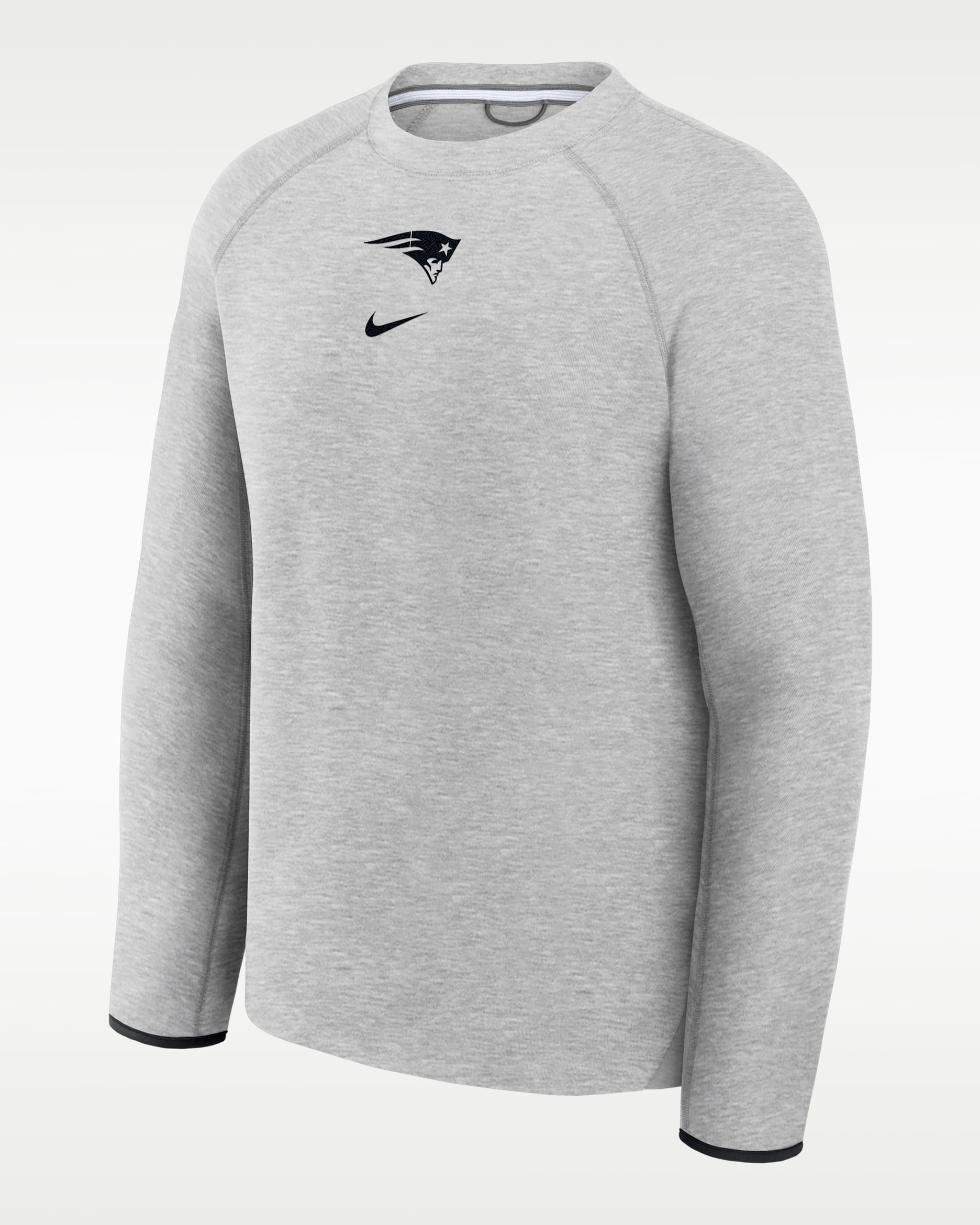 New England Patriots Tech Fleece Men's Nike NFL Pullover Crew - Grey Heather/Black