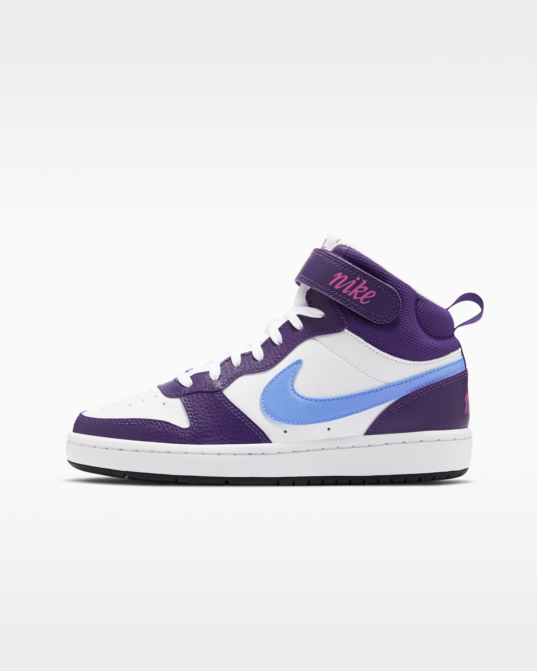 Nike Court Borough Mid 2 Big Kids' Shoes - White/Eggplant/Active Fuchsia/Royal Pulse