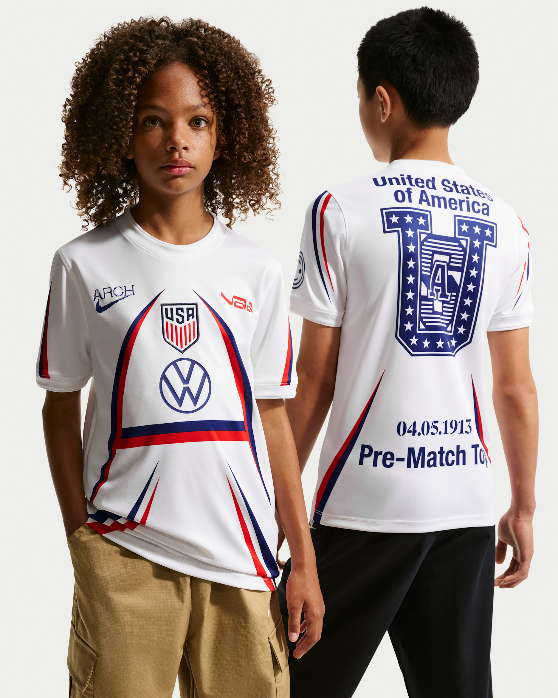 USA x V.A.A. Big Kids' Short-Sleeve Soccer Top - White/Deep Royal Blue