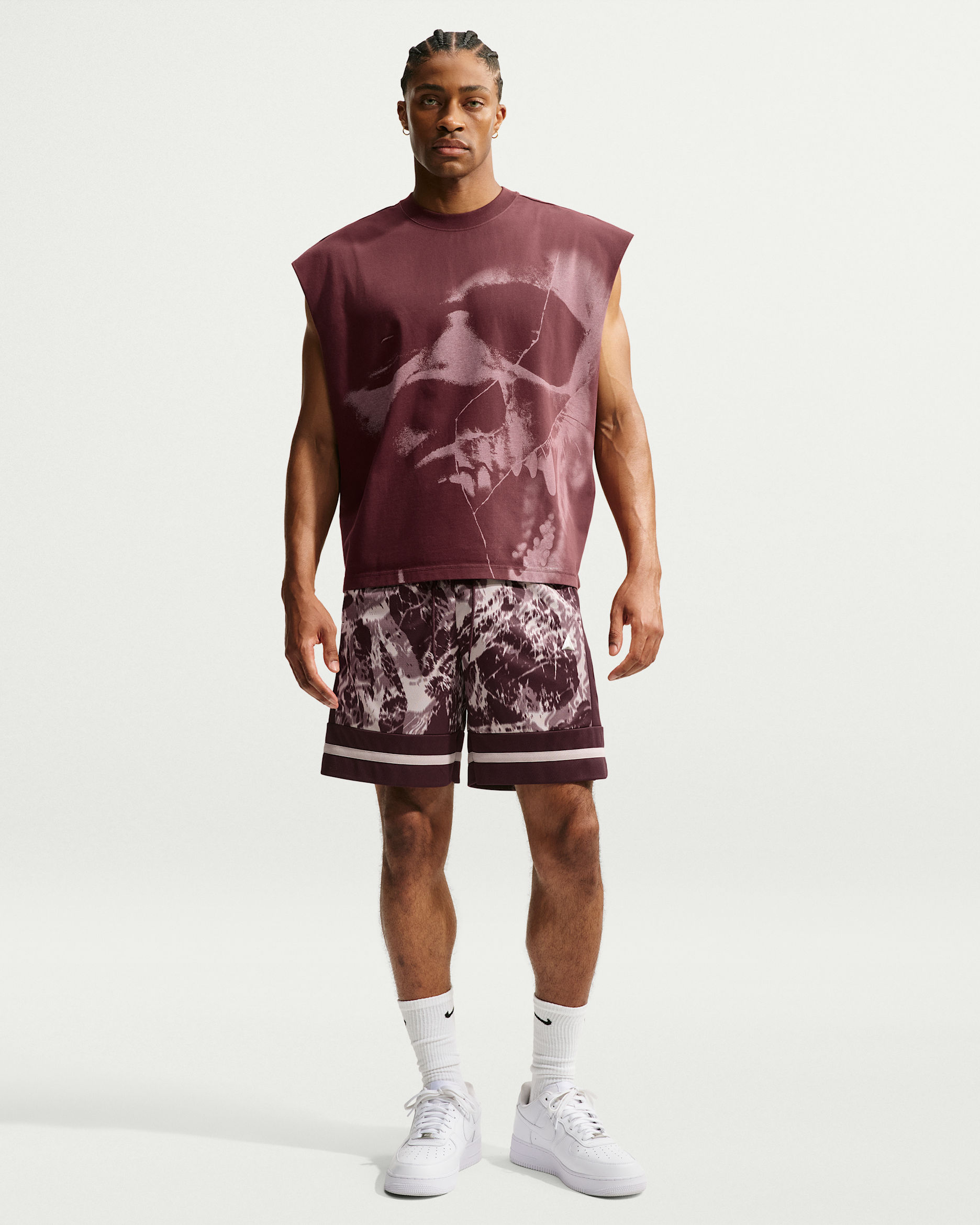 Ja Men's 8" Dri-FIT Basketball Shorts - Burgundy Crush/Moon Particle/Metallic Silver