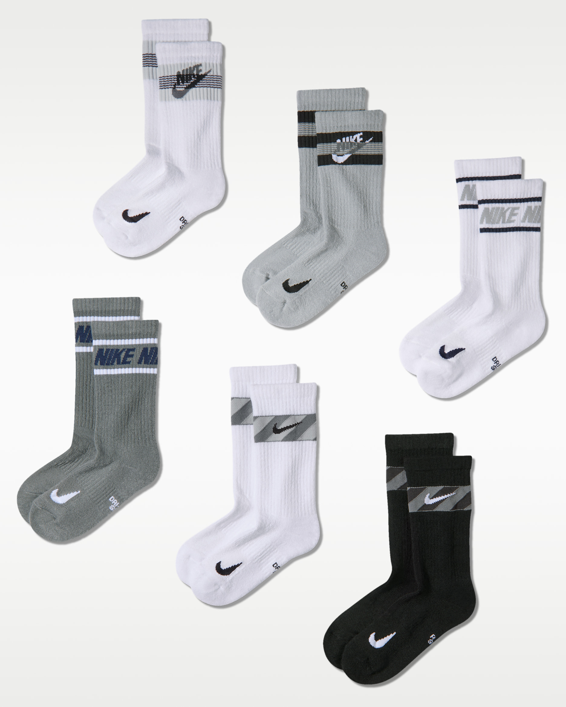Nike Everyday Kids' Cushioned Crew Socks (6 Pairs) - Multi-Color
