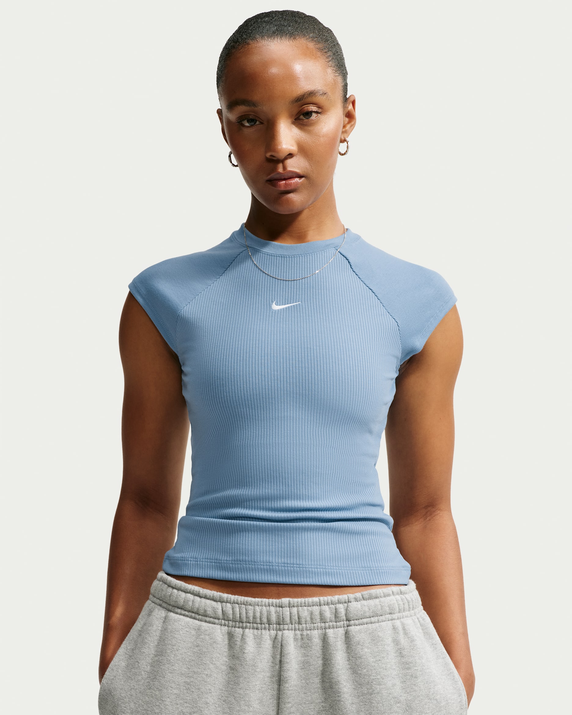 Nike Sportswear Chill Knit Women's Tight Short-Sleeve Ribbed Top - Work Blue/White