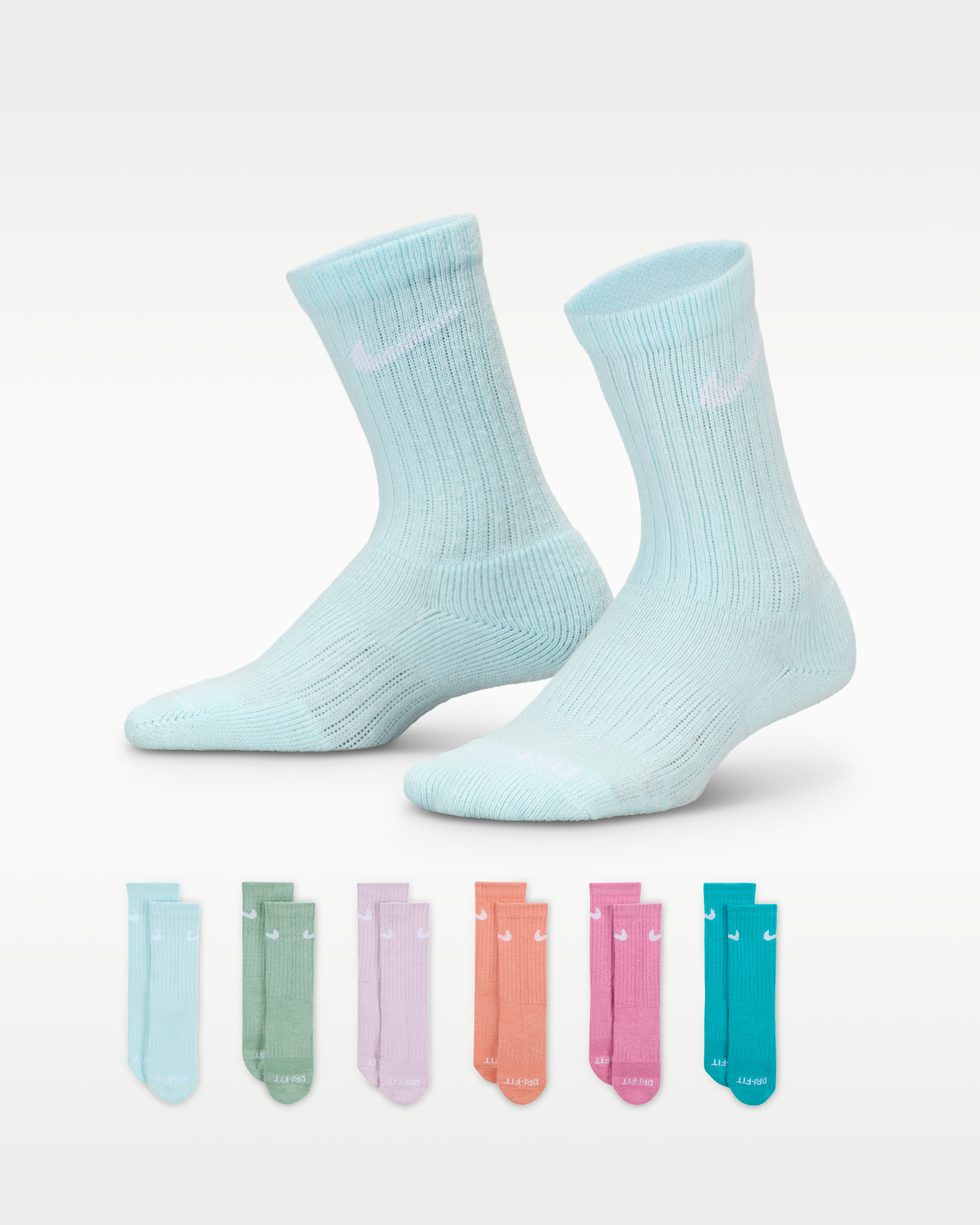 Nike Dri-FIT Performance Basics Younger Kids' Crew Socks (6 Pairs) - Glacier Blue