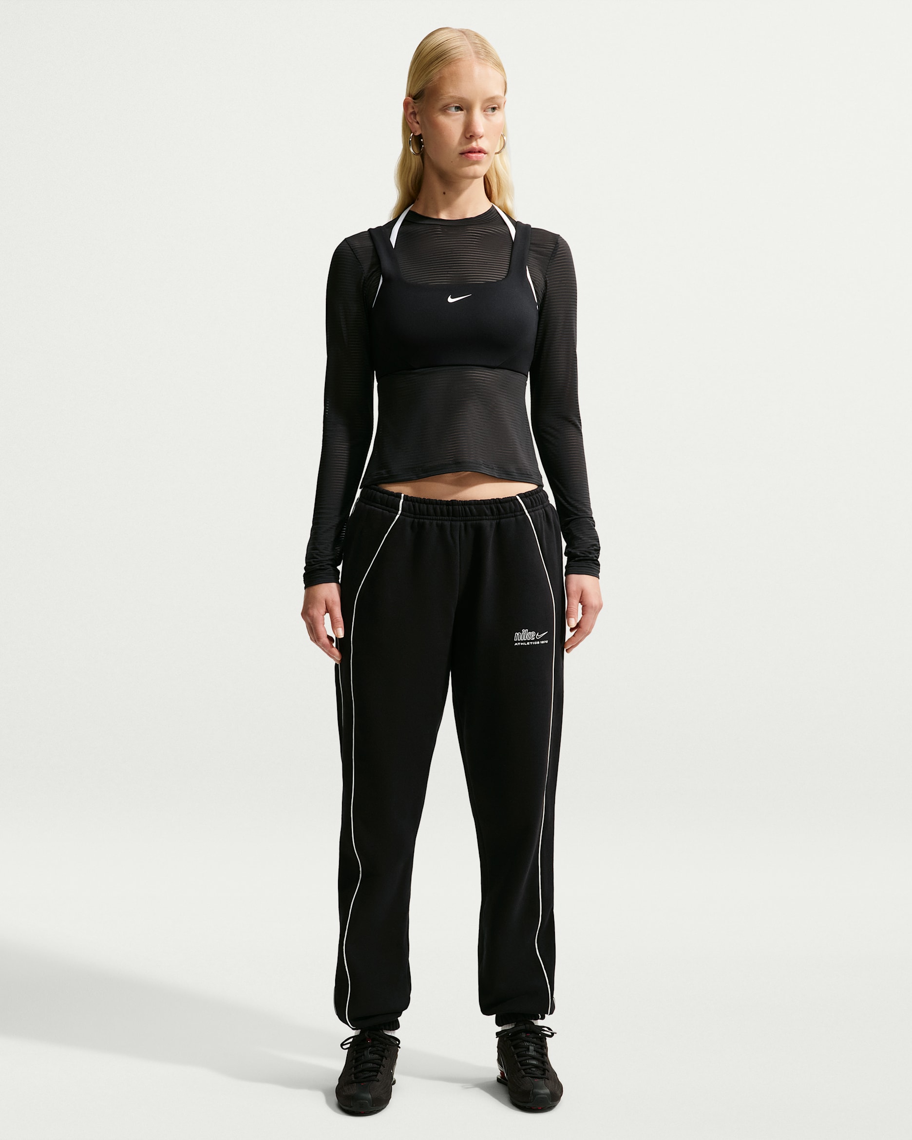Nike Studio Fleece Medium Weight Women's Mid-Rise Cuffed Pants - Total Black/Sail