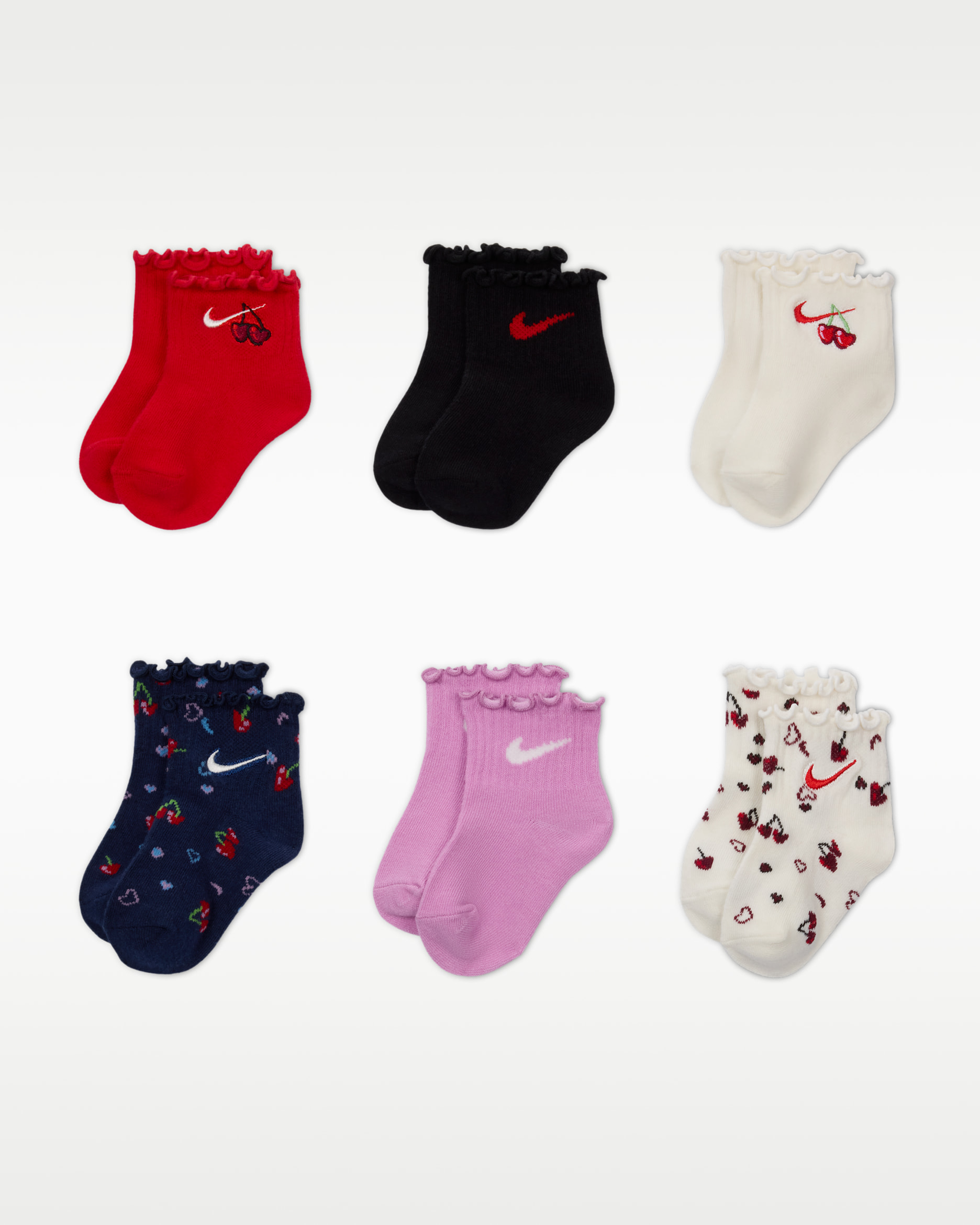 Nike Cherry Baby (12-24M) Lettuce Socks (6 Pairs) - University Red
