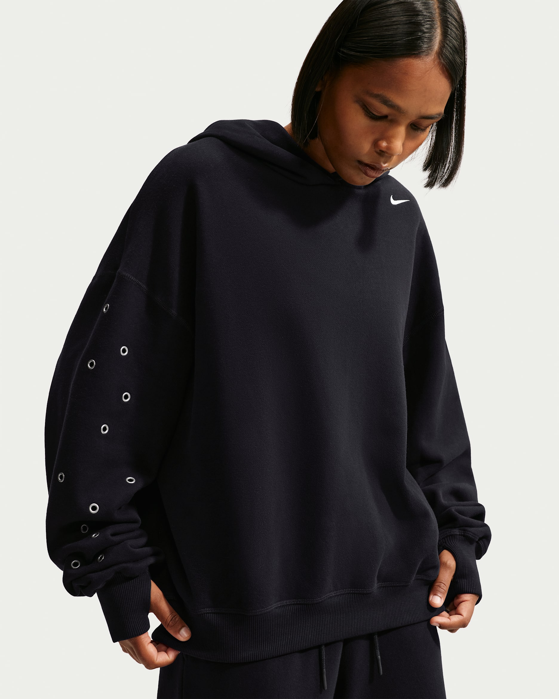 Sudadera con gorro sin cierre oversized para mujer Nike Studio Fleece Medium Weight - Total Black/Vela
