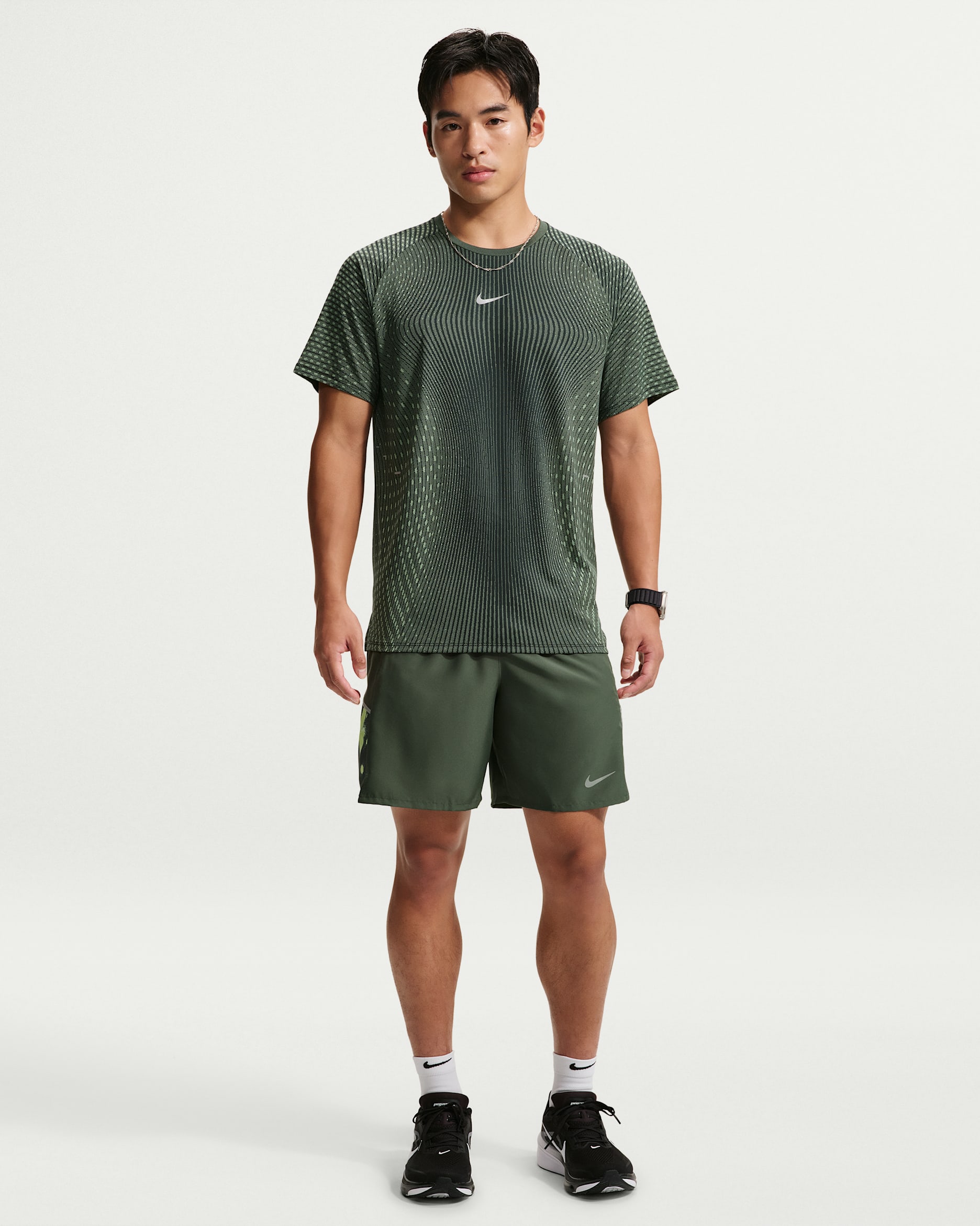 Nike Miler Men's Dri-FIT 18cm (approx.) Brief-Lined Running Shorts - Camo Green/Light Lemon Twist