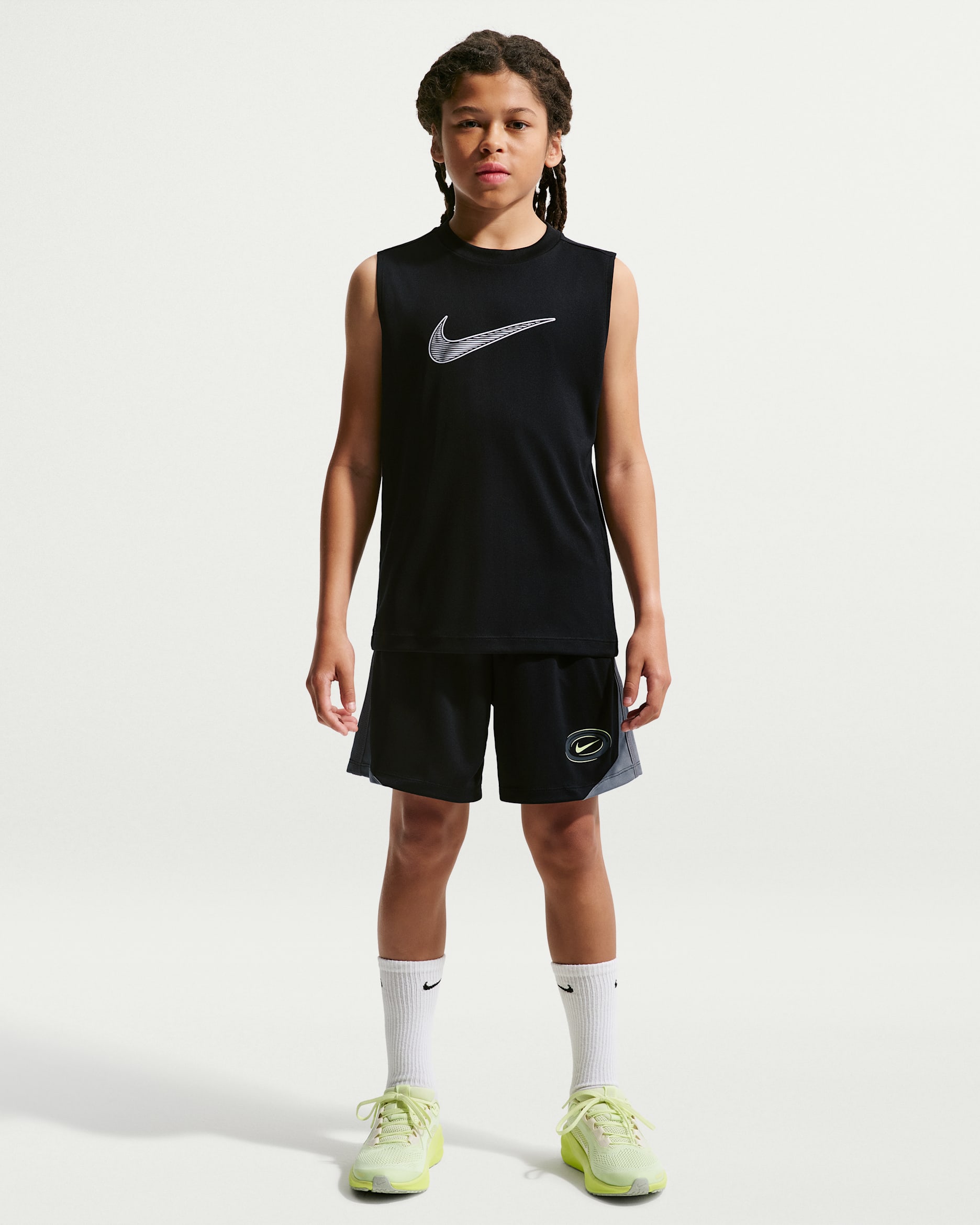 Nike Multi Big Kids' (Boys') Dri-FIT Knit Shorts - Black/Smoke Grey/Light Liquid Lime