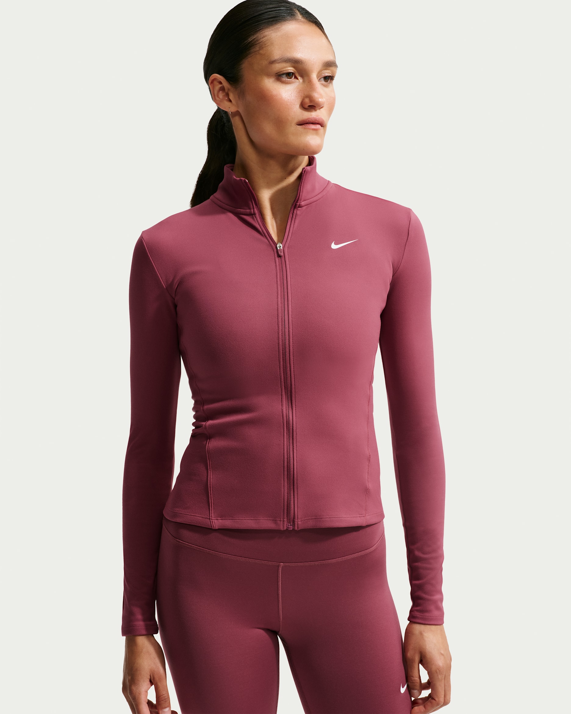Veste à zip Dri-FIT Nike One Fitted pour femme - Pink Smoke/Blanc
