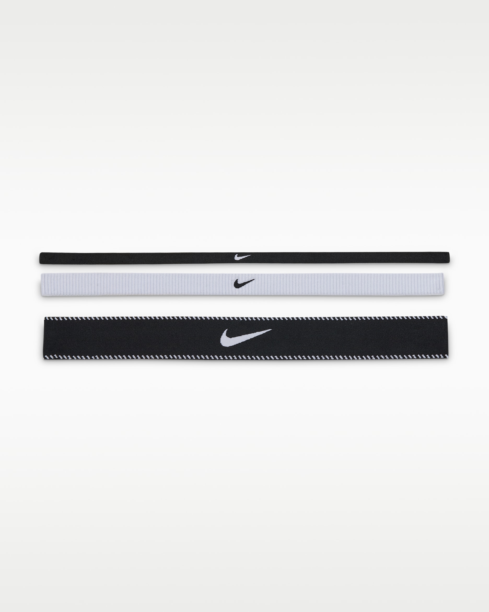 Bandas para la cabeza de ancho mixto (paquete de 3) Nike Flex - Negro/Blanco/Negro
