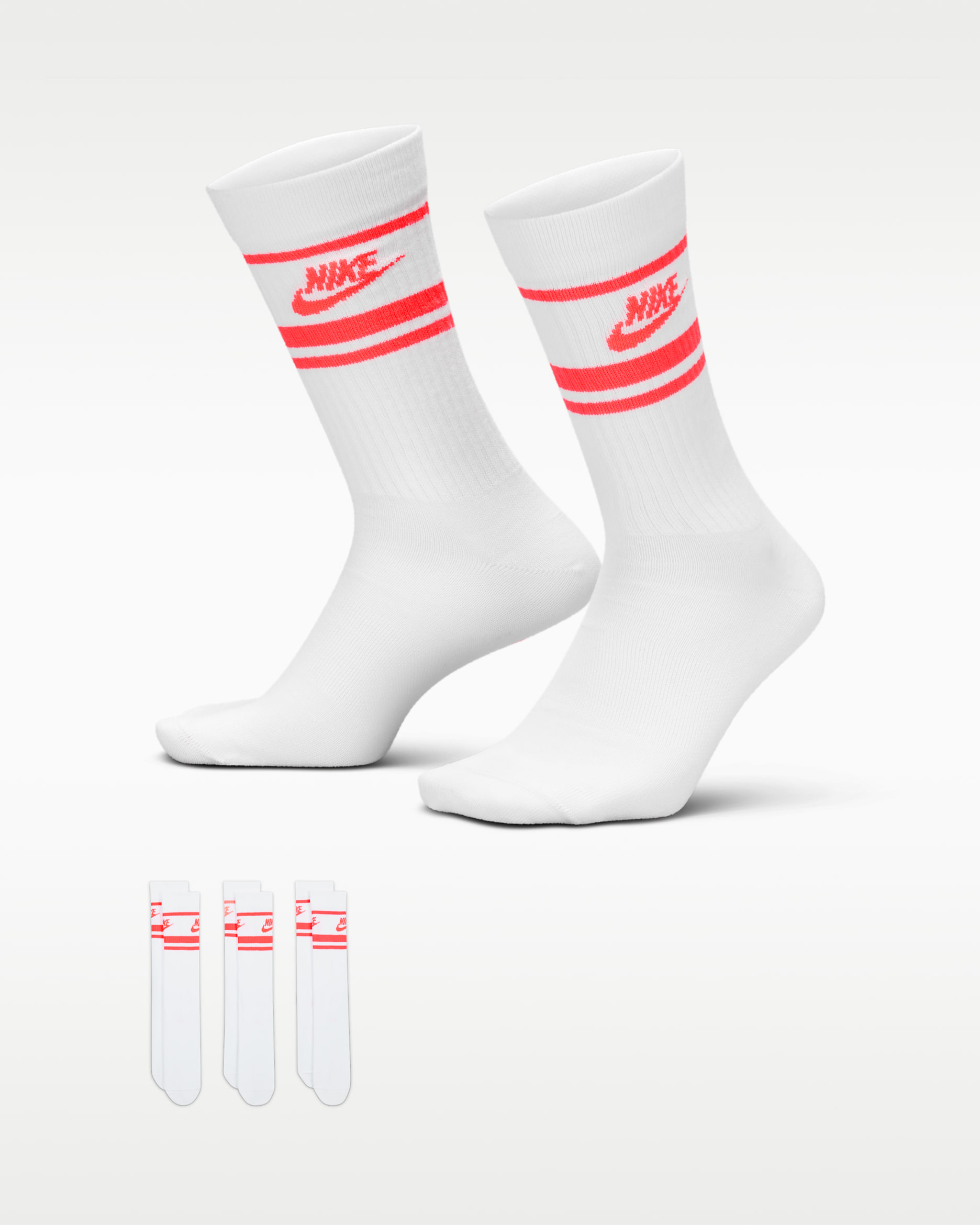Nike Sportswear Dri-FIT Everyday Essential Crew Socks (3 Pairs) - White/Hot Punch/Hot Punch