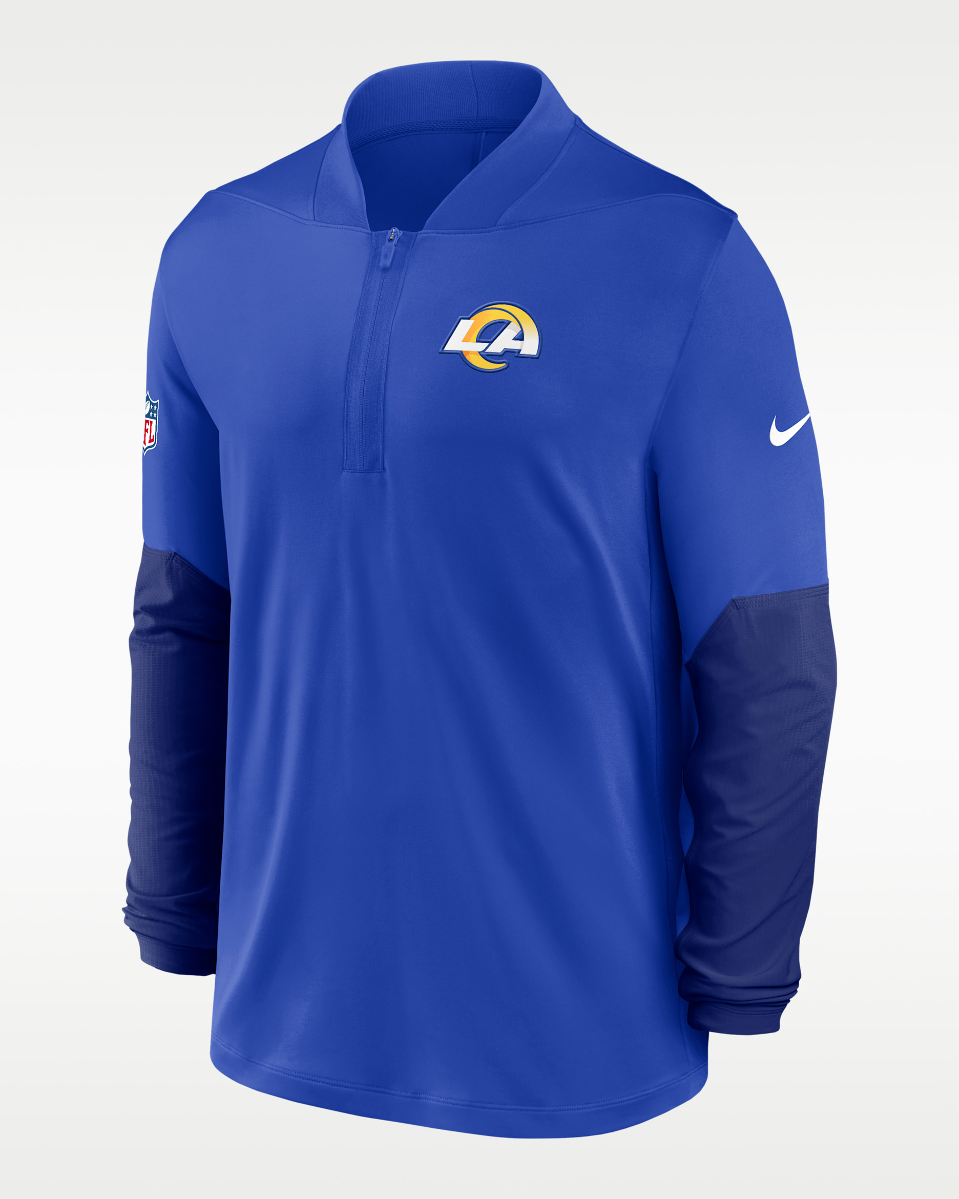 Playera Nike Dri-FIT de la NFL de medio cierre para hombre Los Angeles Rams Feel the Pressure - Royal