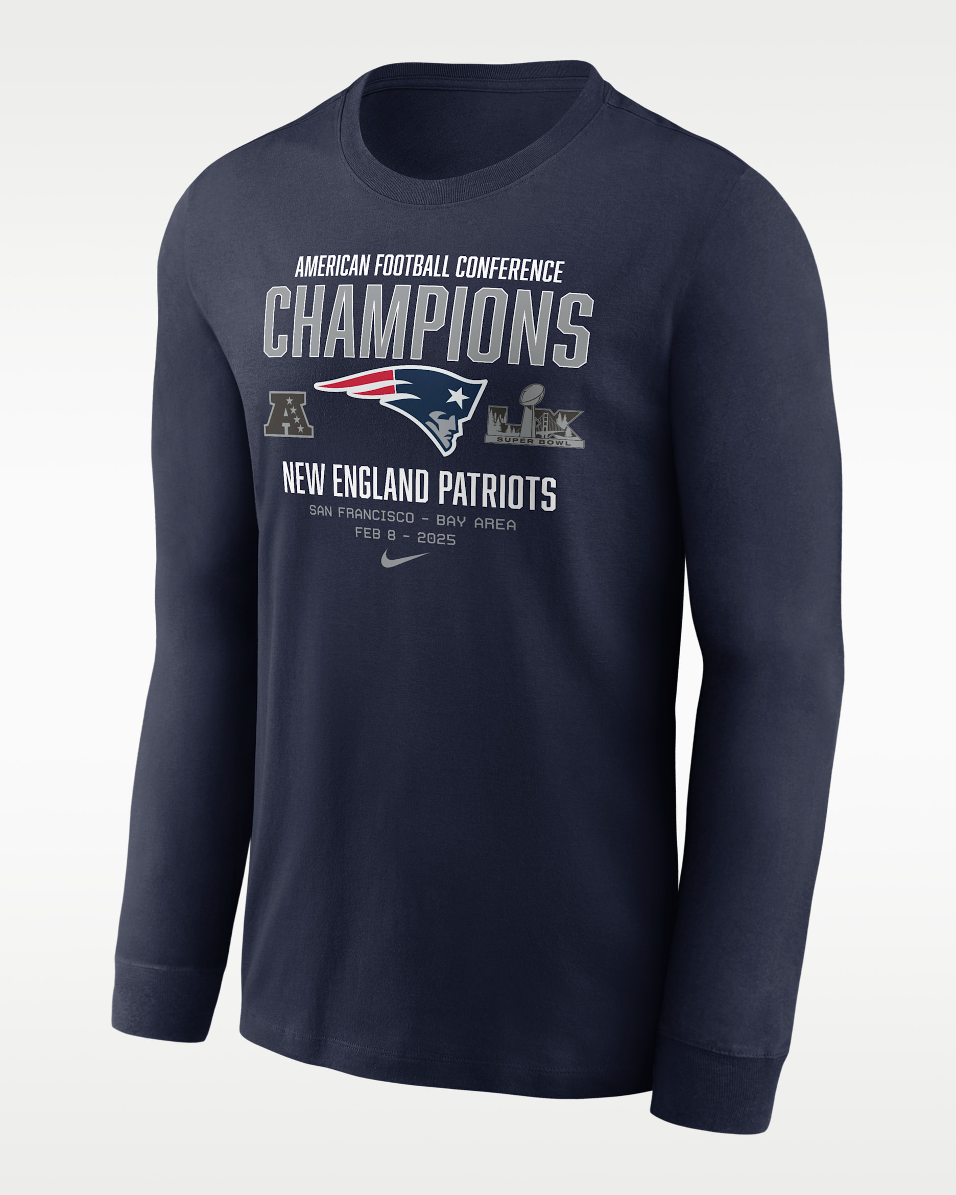 New England Patriots 2026 AFC Champions Team Nation Men's Nike NFL Long-Sleeve T-Shirt - Navy