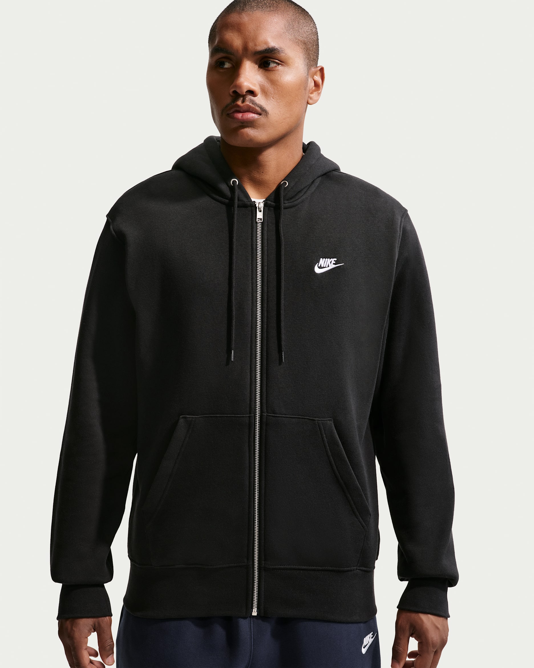 Nike Club Men's Full-Zip Fleece Hoodie - Black/Black/White