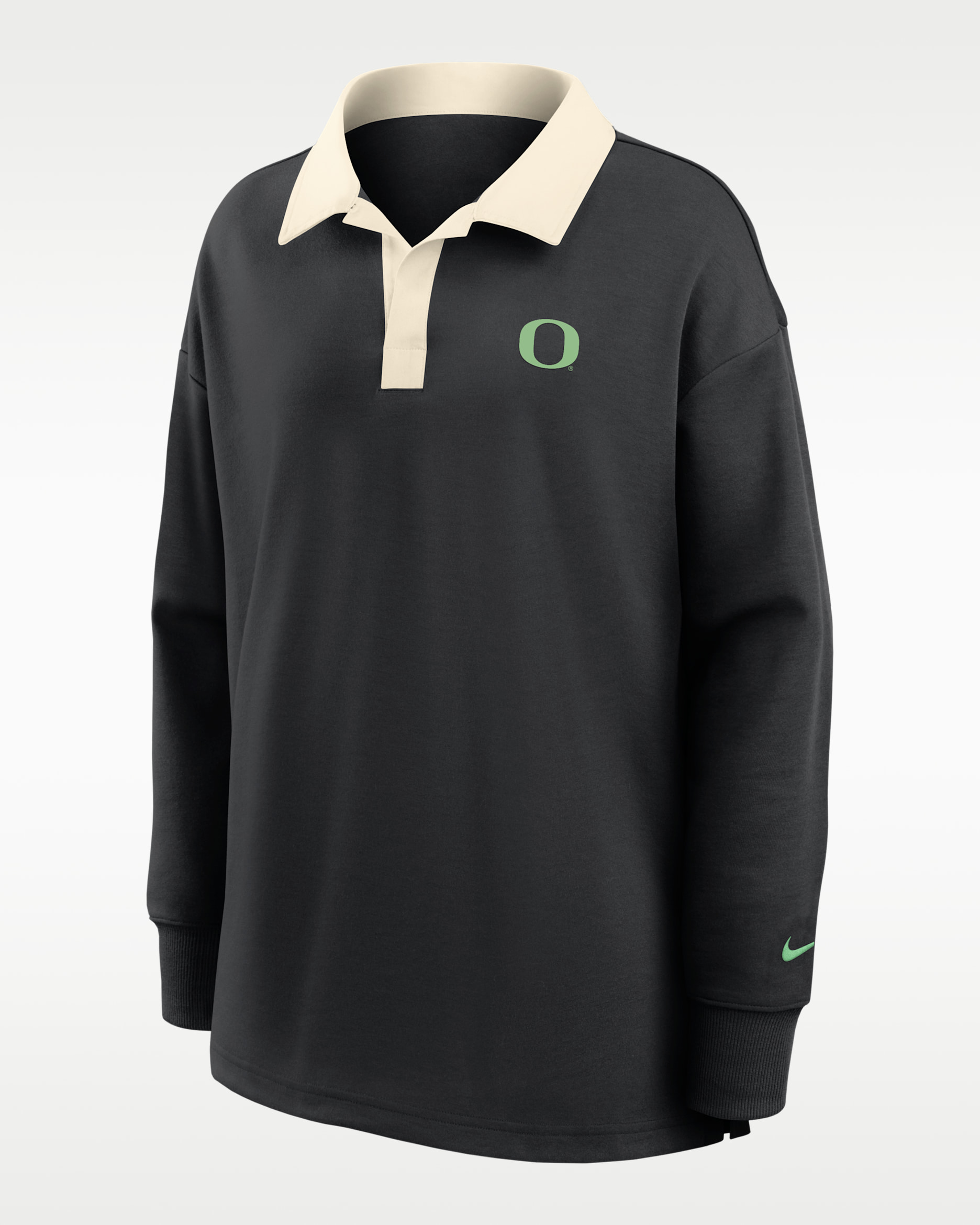 Oregon Academic Women's Nike Dri-FIT Oversized Long-Sleeve Polo - Black/Natural