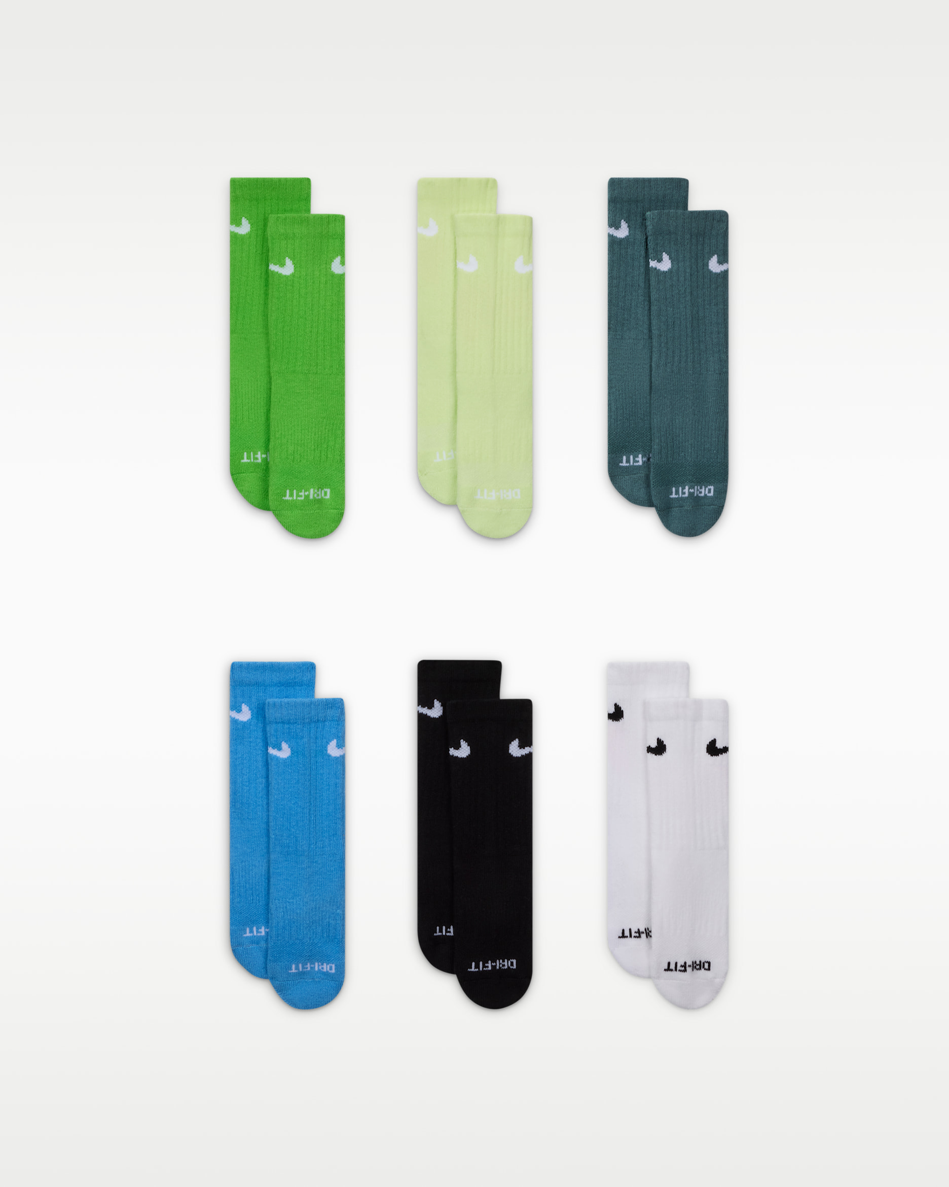 Nike Dri-FIT Performance Basics Little Kids' Crew Socks (6 Pairs) - Mean Green