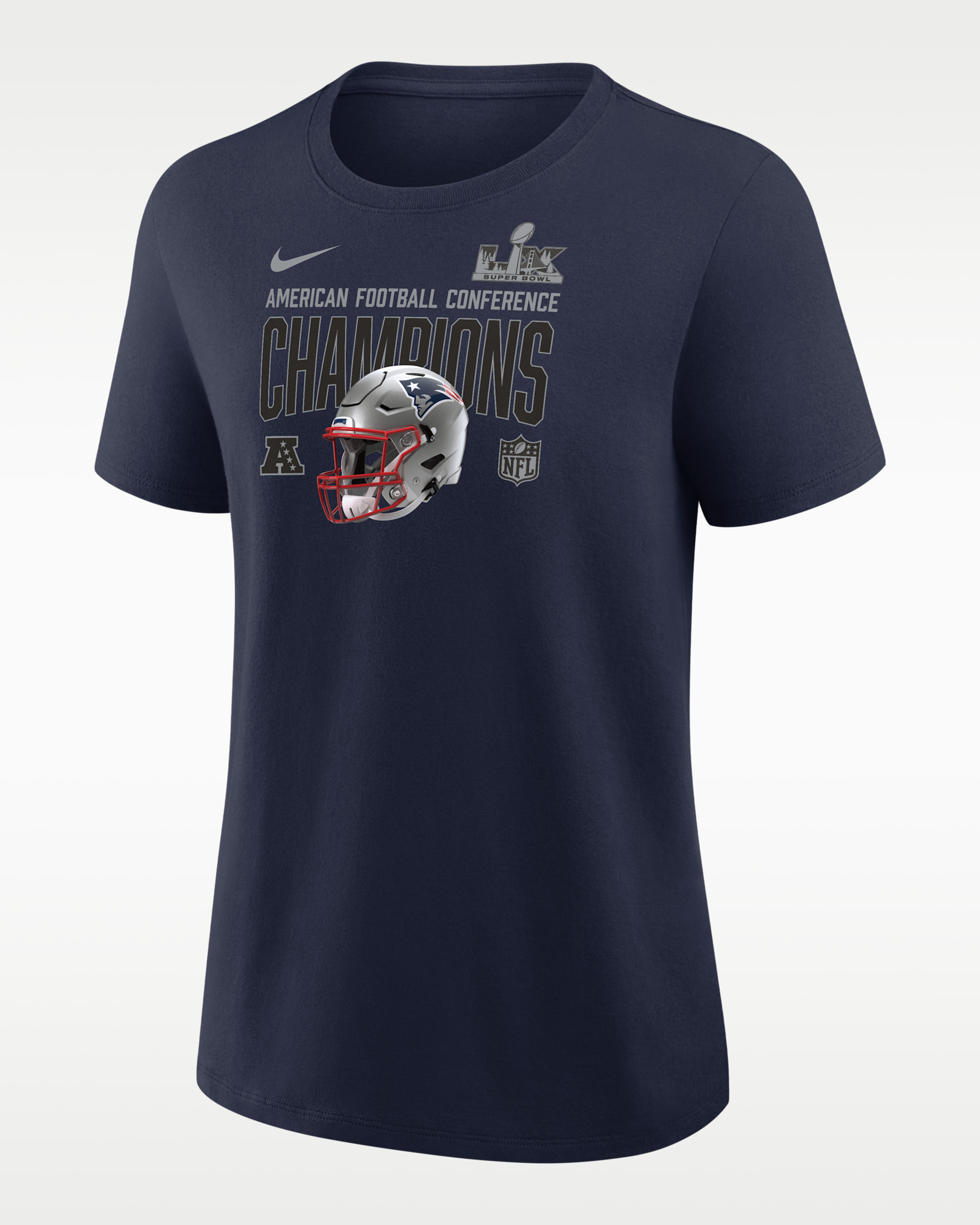 New England Patriots 2026 AFC Champions Helmet Women's Nike NFL T-Shirt - Navy
