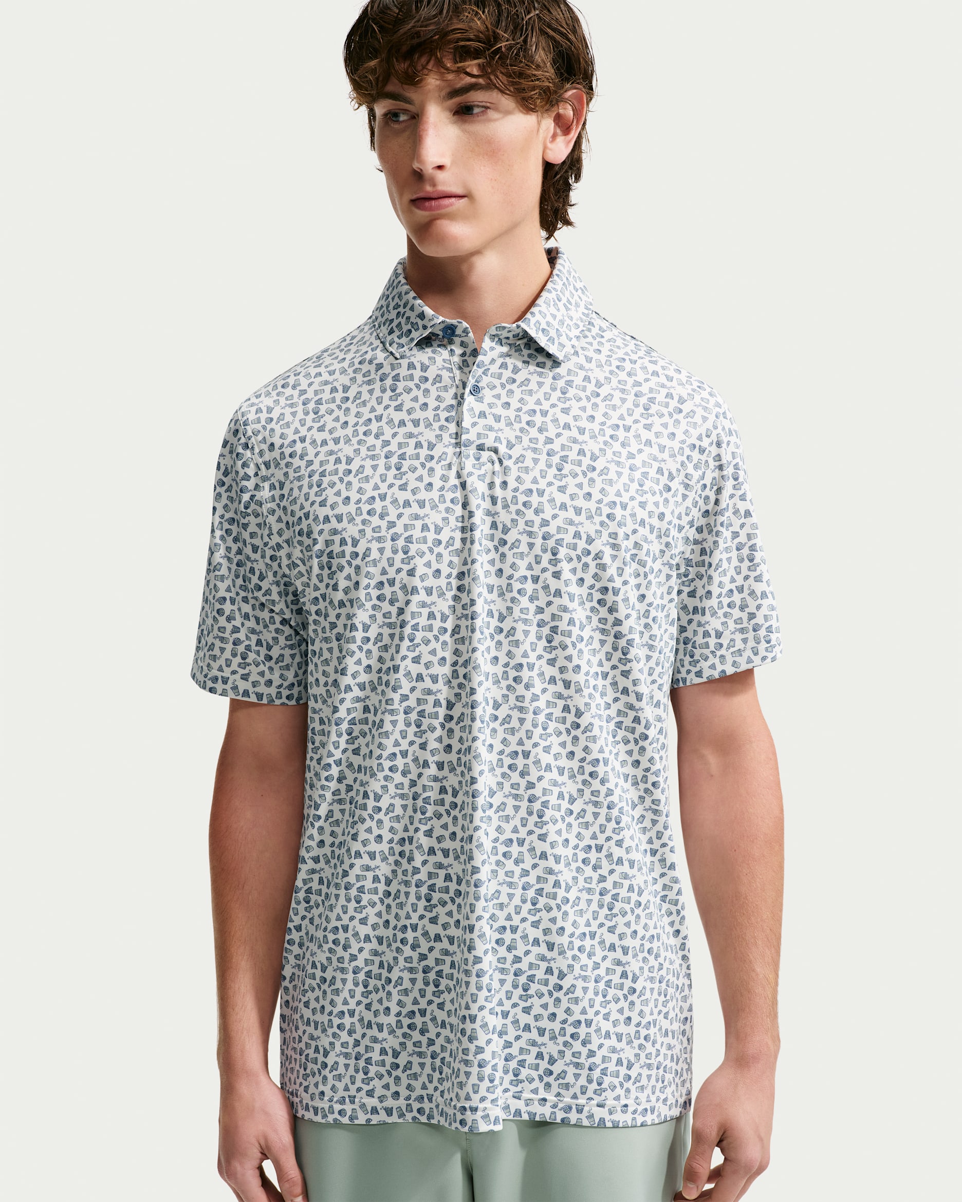 Nike Velocity Men's Dri-FIT Micro-Print Golf Polo - Spruce Aura/Diffused Blue/White