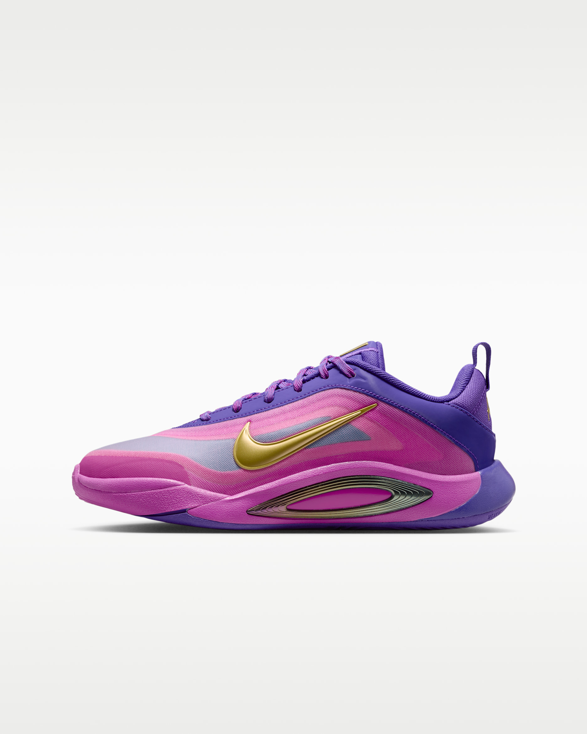 Tenis de básquetbol A'ja Wilson para niños talla grande A'One - Morado feroz/Hipervioleta/Hipermagenta/Oro metalizado