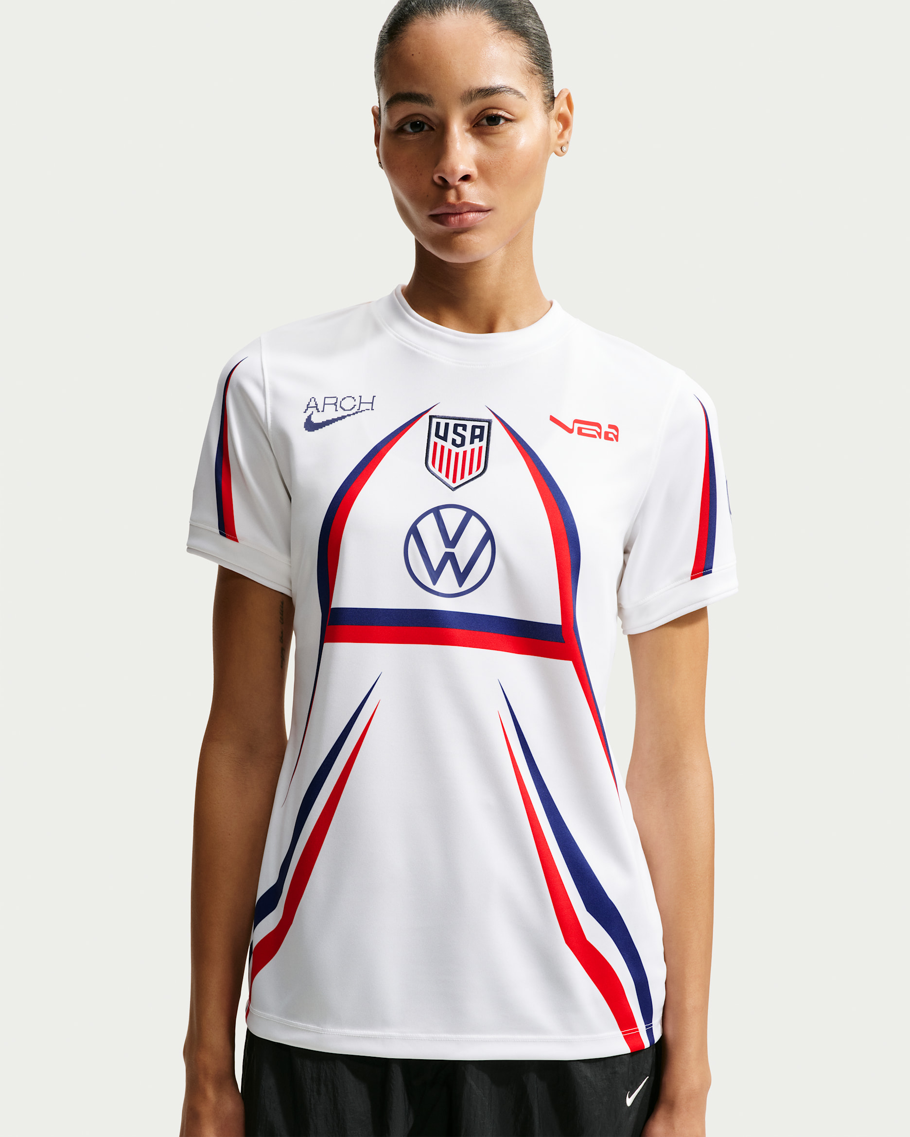 USA x V.A.A. Women's Short-Sleeve Soccer Top - White/Deep Royal Blue