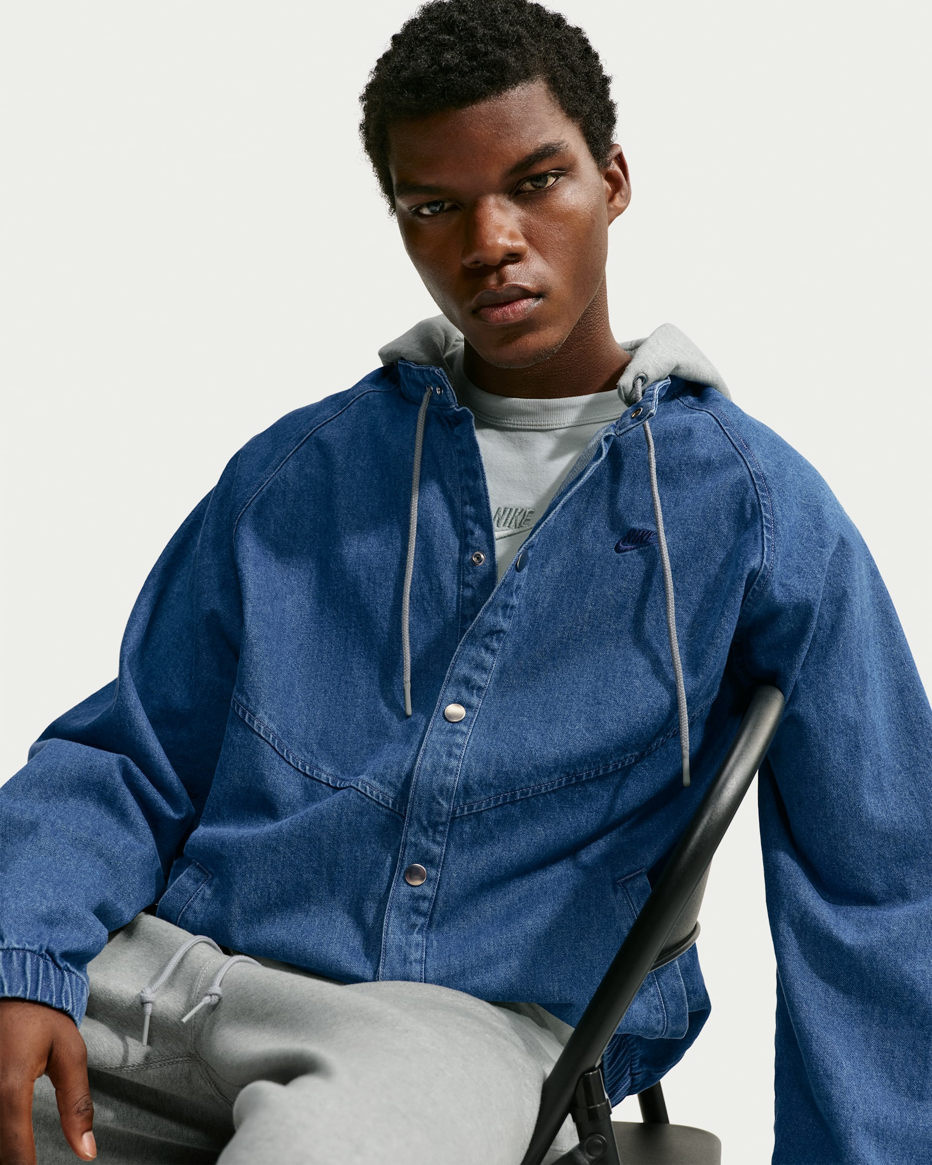 Giacca ampia in denim e fleece pesante Nike Sportswear – Uomo - Mystic Navy/Dark Grey Heather/Particle Grey/Ossidiana
