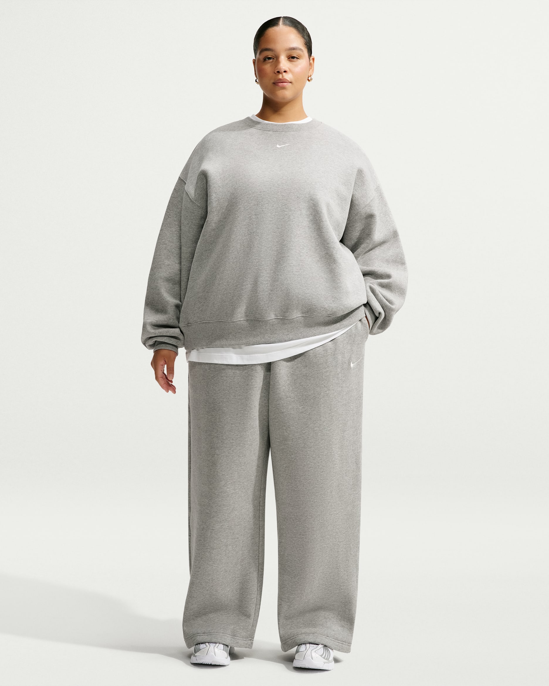 Nike Studio Fleece Medium Weight Women's Mid-Rise Wide-Leg Pants - Dark Grey Heather/Sail