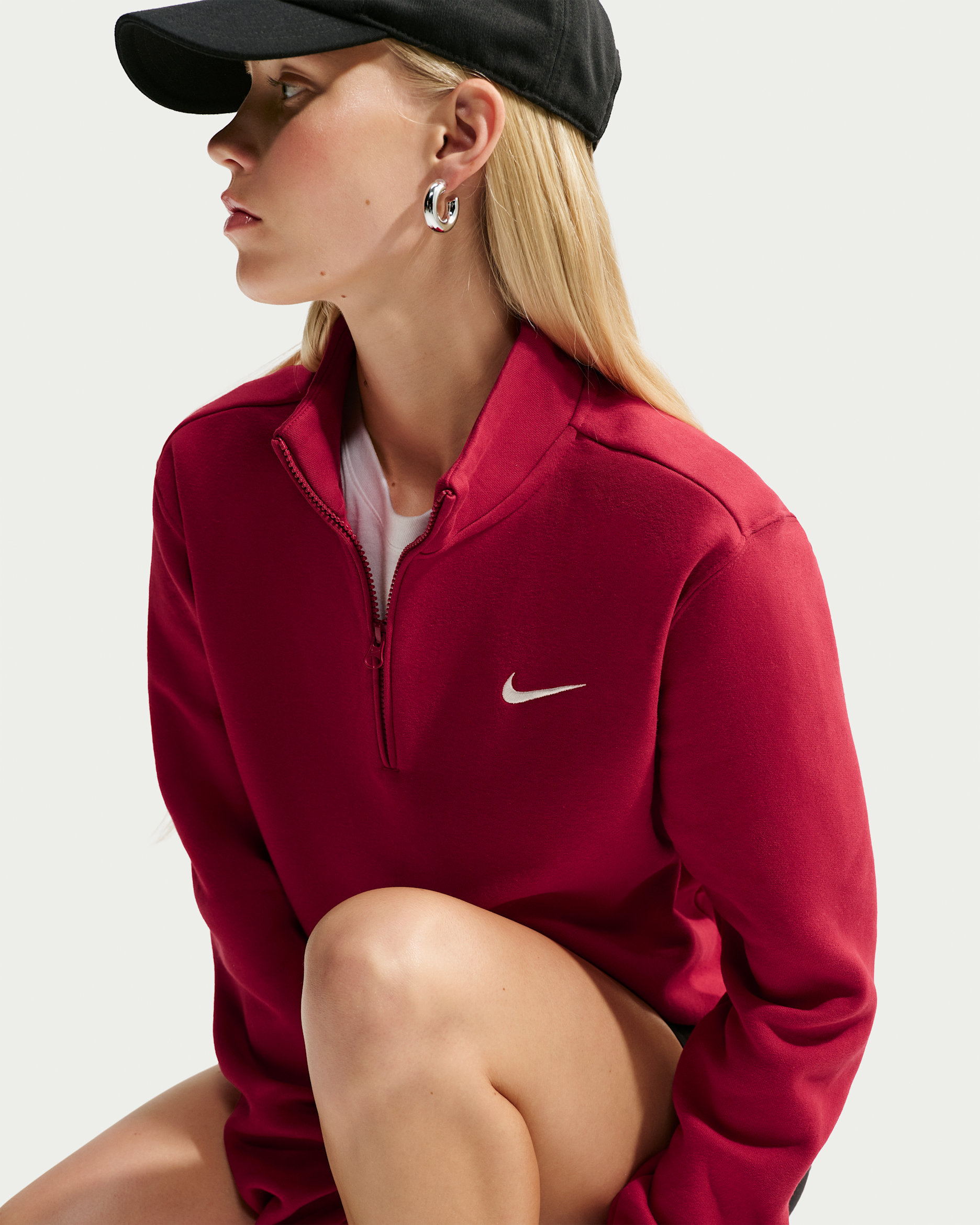 Nike Studio Fleece Medium Weight Women's 1/4-Zip Top - Tough Red/Sail