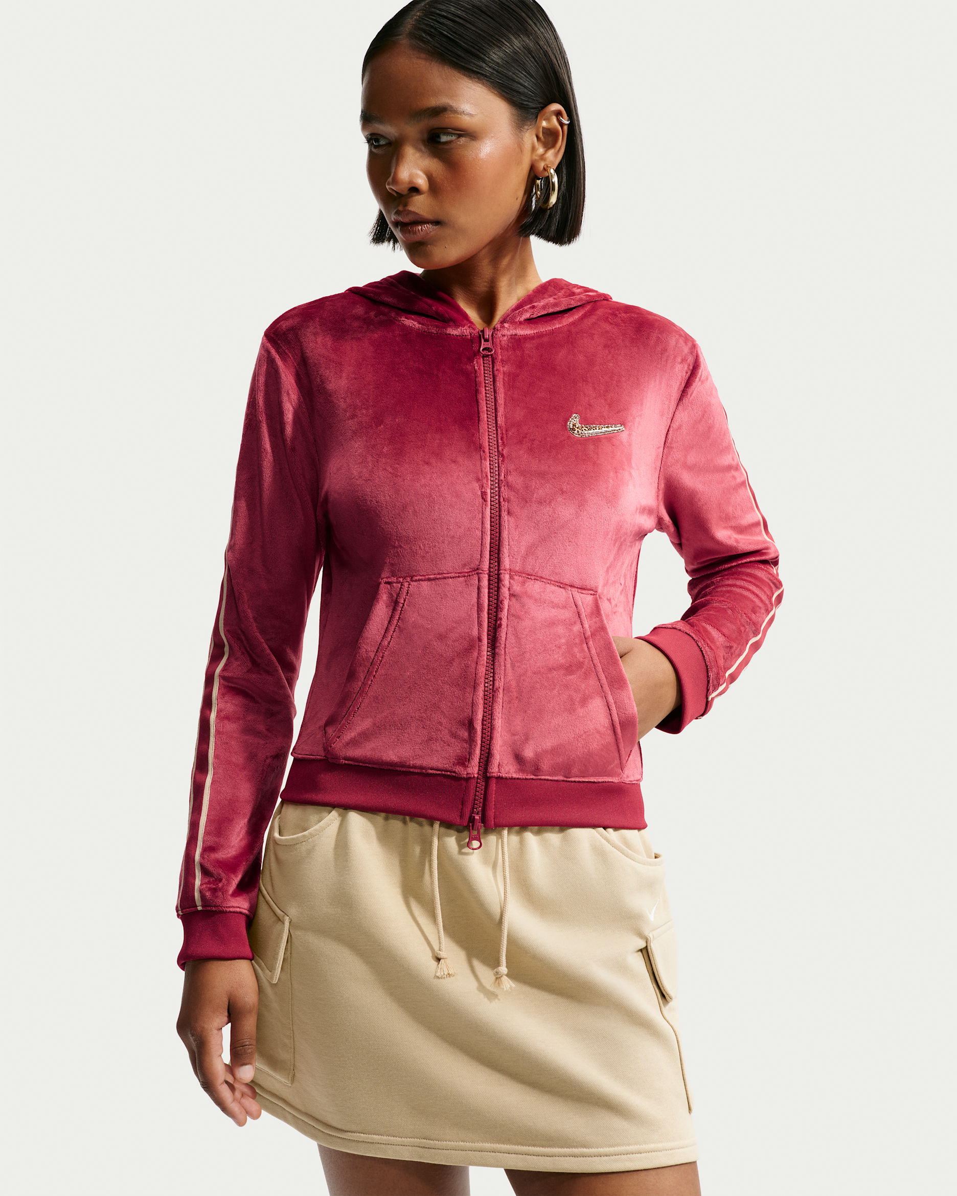 Nike Sportswear Women's Full-Zip Long-Sleeve Hooded Top - Team Crimson