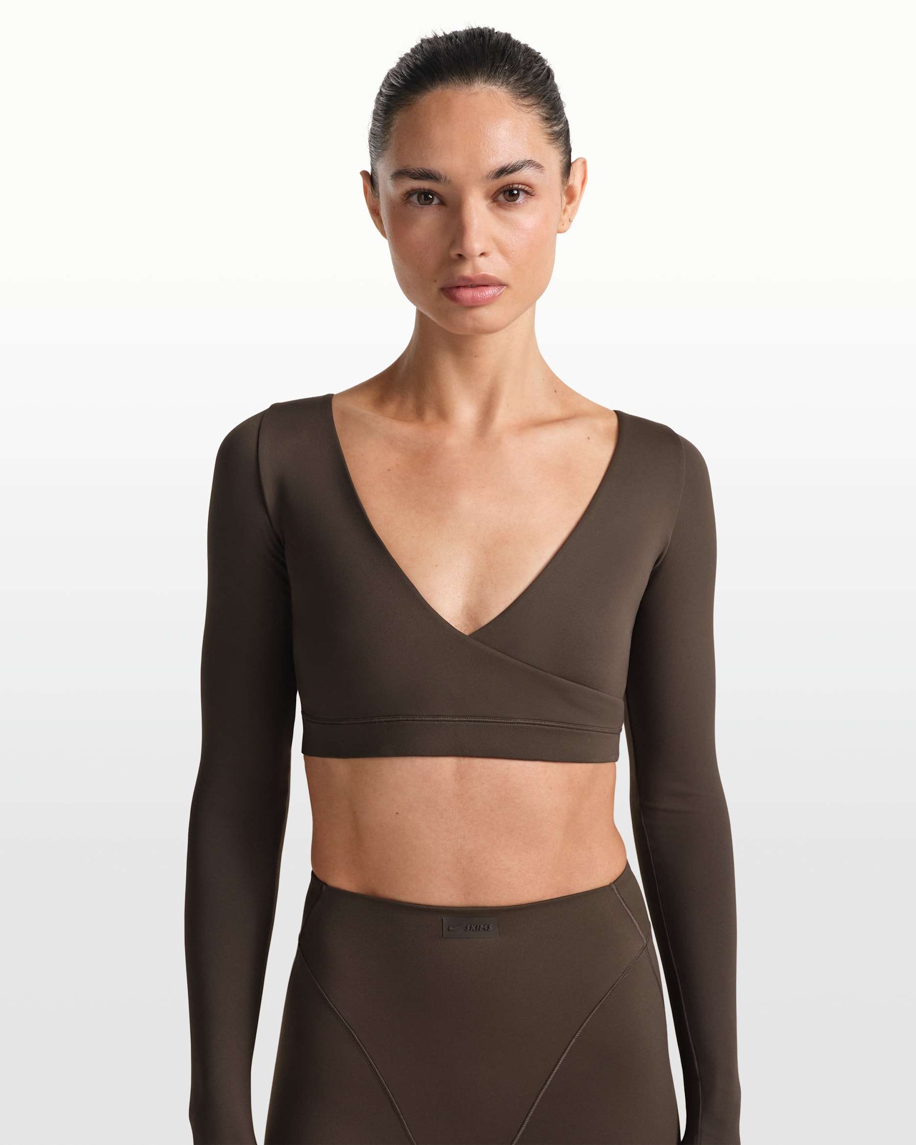 NikeSKIMS Matte Women's Long-Sleeve Wrap Top - NSKM DARK SEPIA