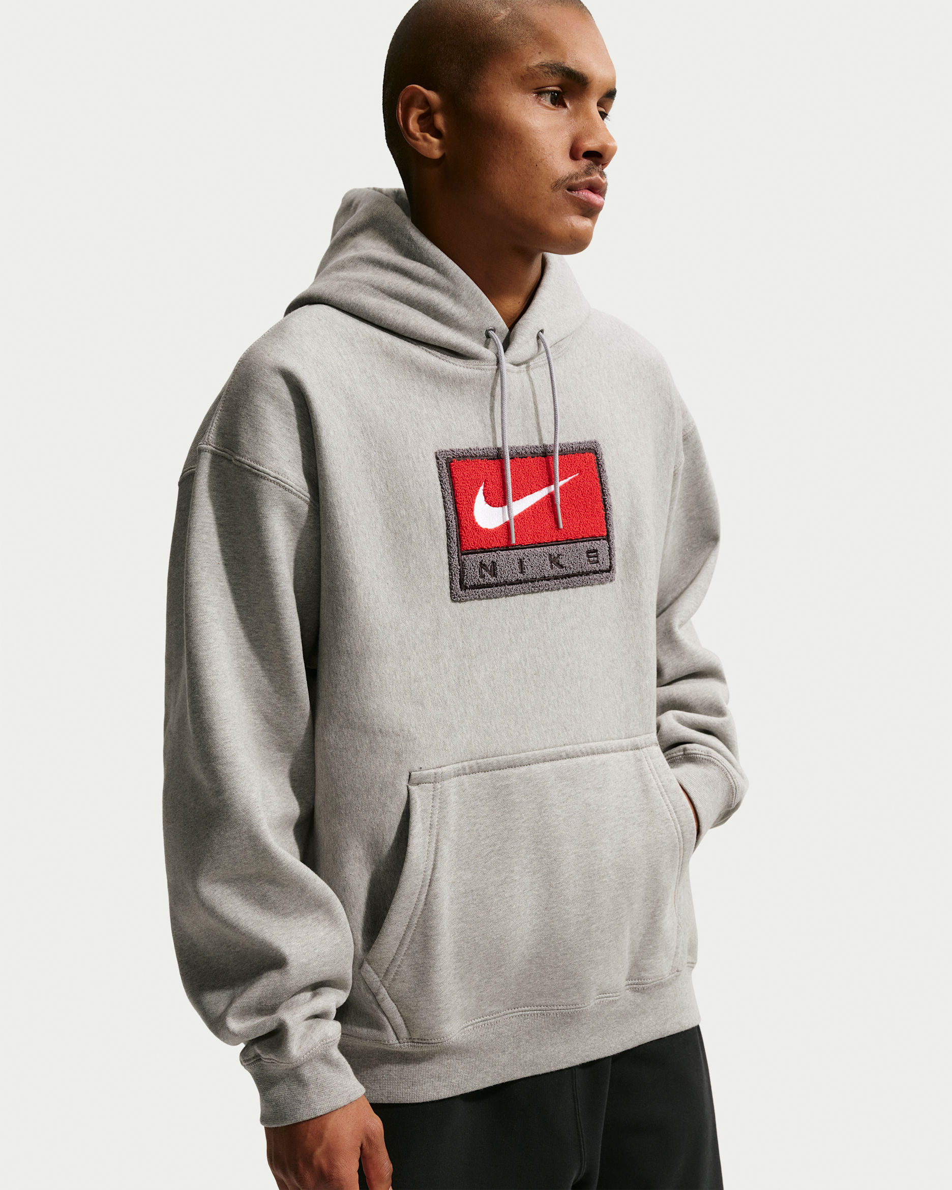 Nike Solo Swoosh Men's Fleece Pullover Hoodie - Dark Grey Heather/White