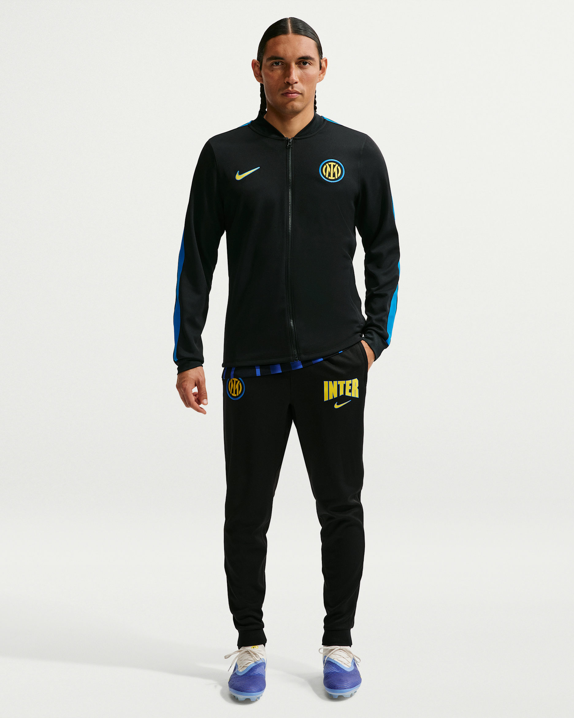 Stickad fotbollstracksuit Inter Milan Strike (tredjeställ) Nike Dri-FIT för män - Svart/Blue Spark/Svart/Tour Yellow