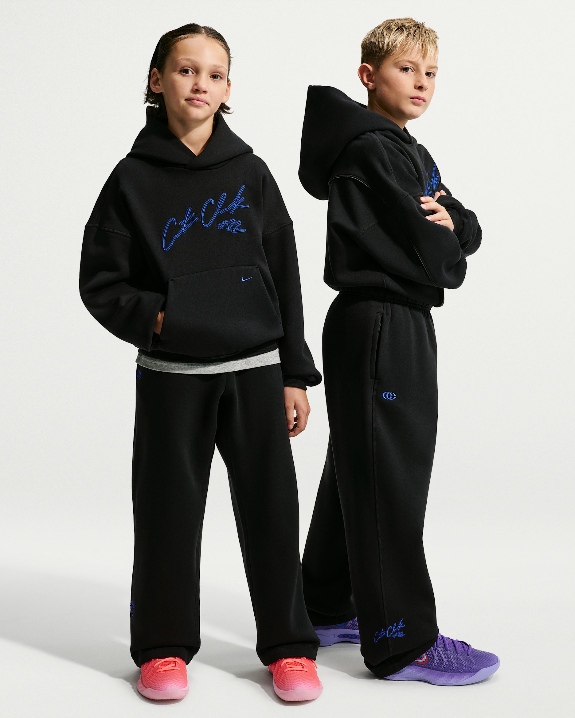 Caitlin Clark Big Kids' Brushed Fleece Basketball Pants - Black/Hyper Royal/Hyper Royal