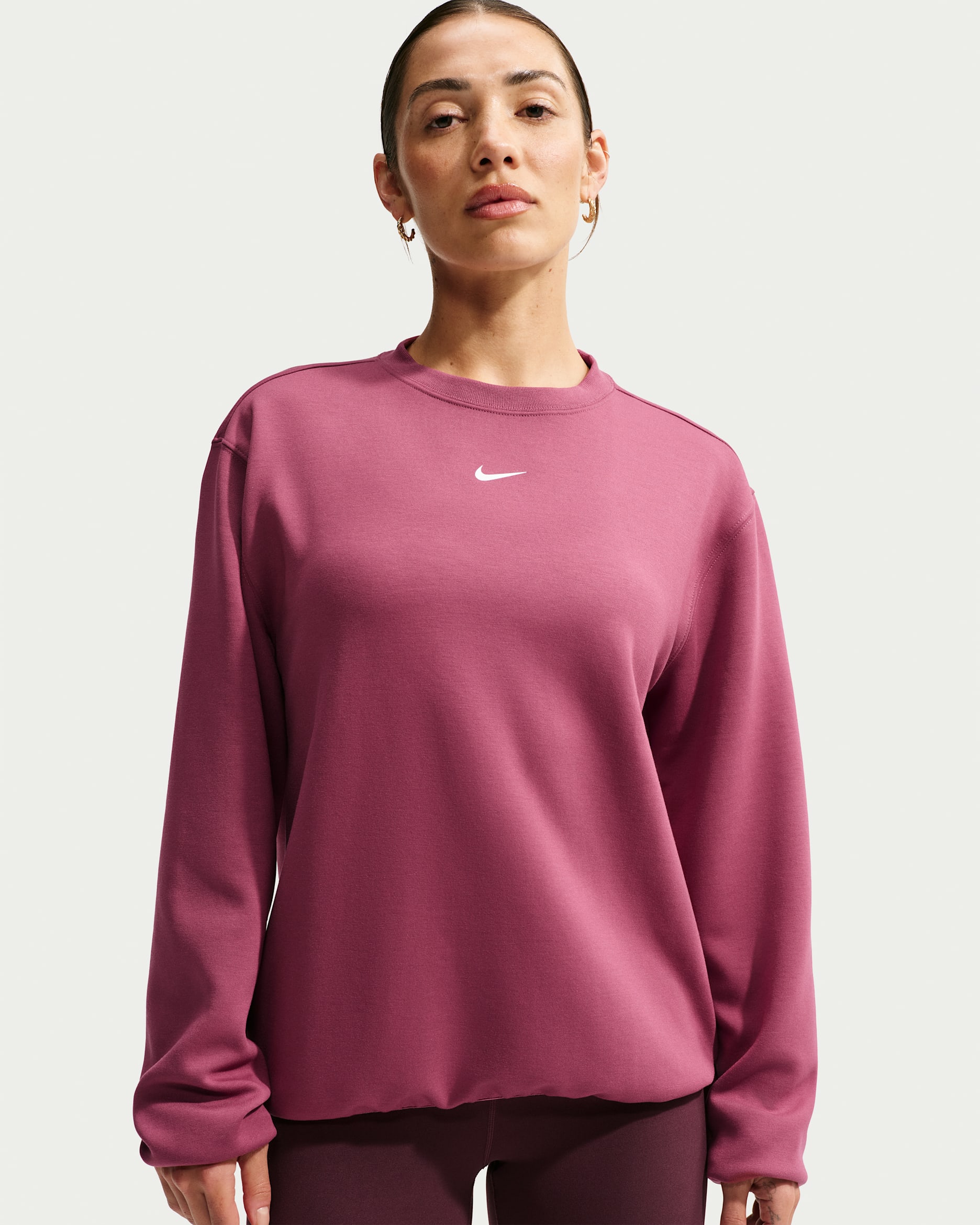 Nike Studio Fleece Sport Women's Dri-FIT Crew-Neck Sweatshirt - Pink Smoke/White