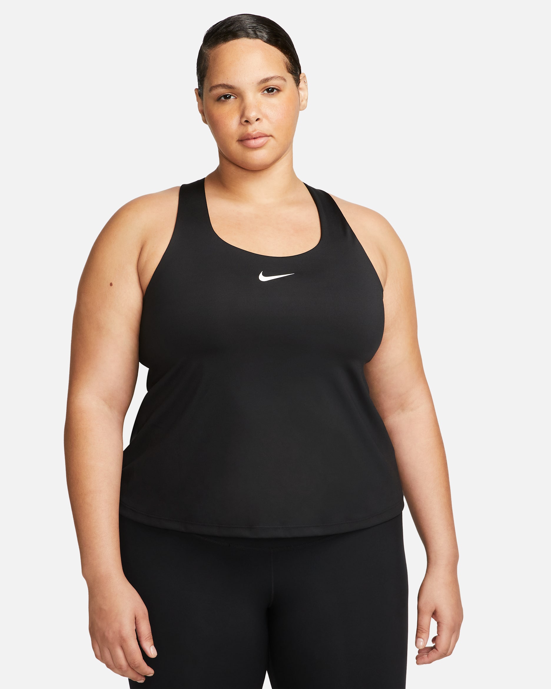 Camiseta de tirantes con bra deportivo con almohadilla de media sujeción para mujer (talla grande) Nike Swoosh - Negro/Negro/Blanco