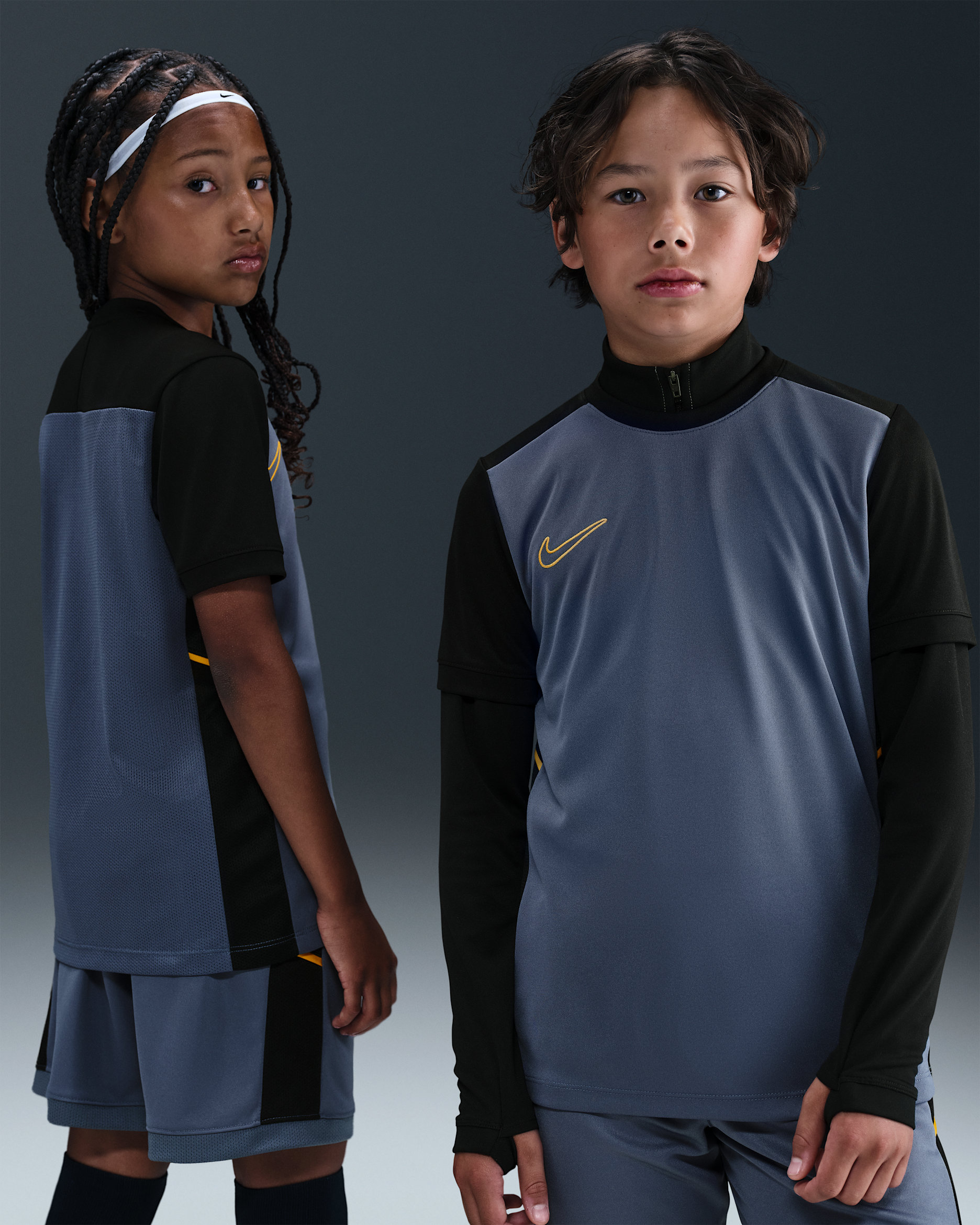 Nike Academy Older Kids' Dri-FIT Football Top - Diffused Blue/Black/University Gold/University Gold