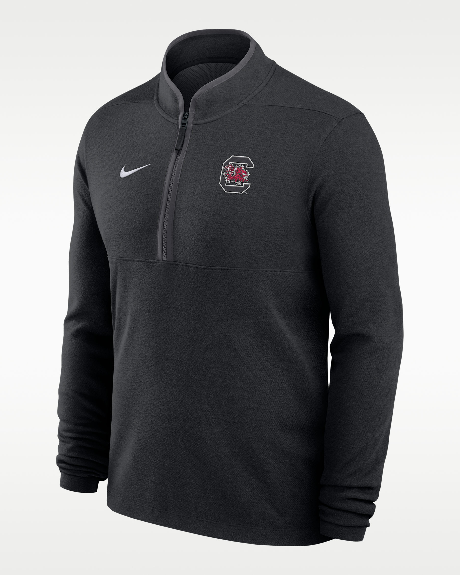Playera de manga larga universitaria Nike Dri-FIT de medio cierre para hombre South Carolina Coaches Basketball Victory - Negro/Gris humo oscuro/Blanco