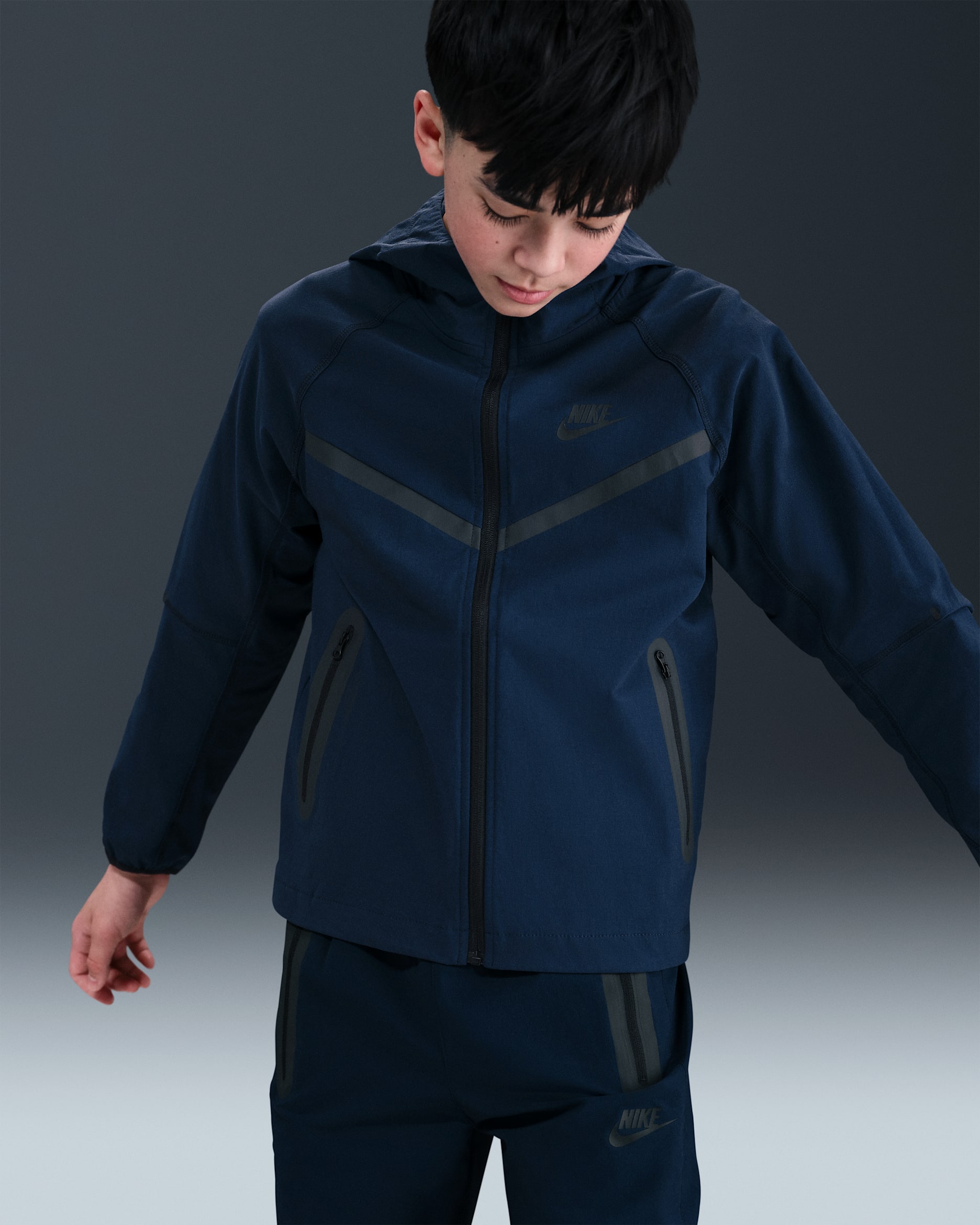 Nike Air vevd jakke til store barn (gutt) - Obsidian/Obsidian/Svart