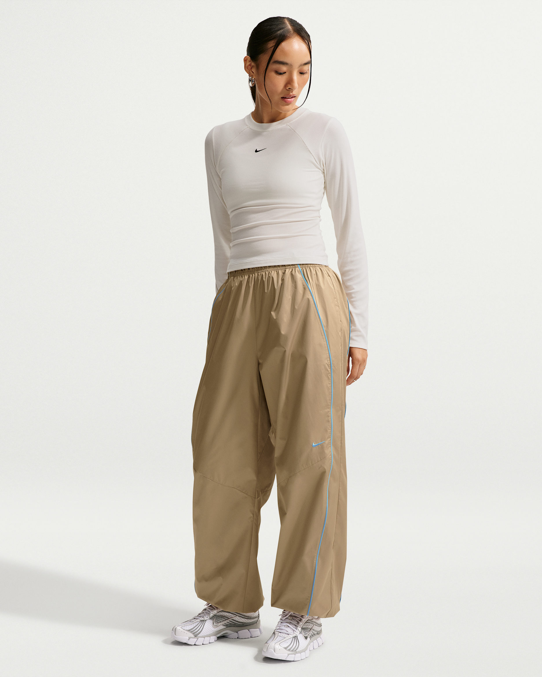 Nike Sportswear Women's Loose High-Rise Track Pants - Parachute Beige/Baltic Blue/White