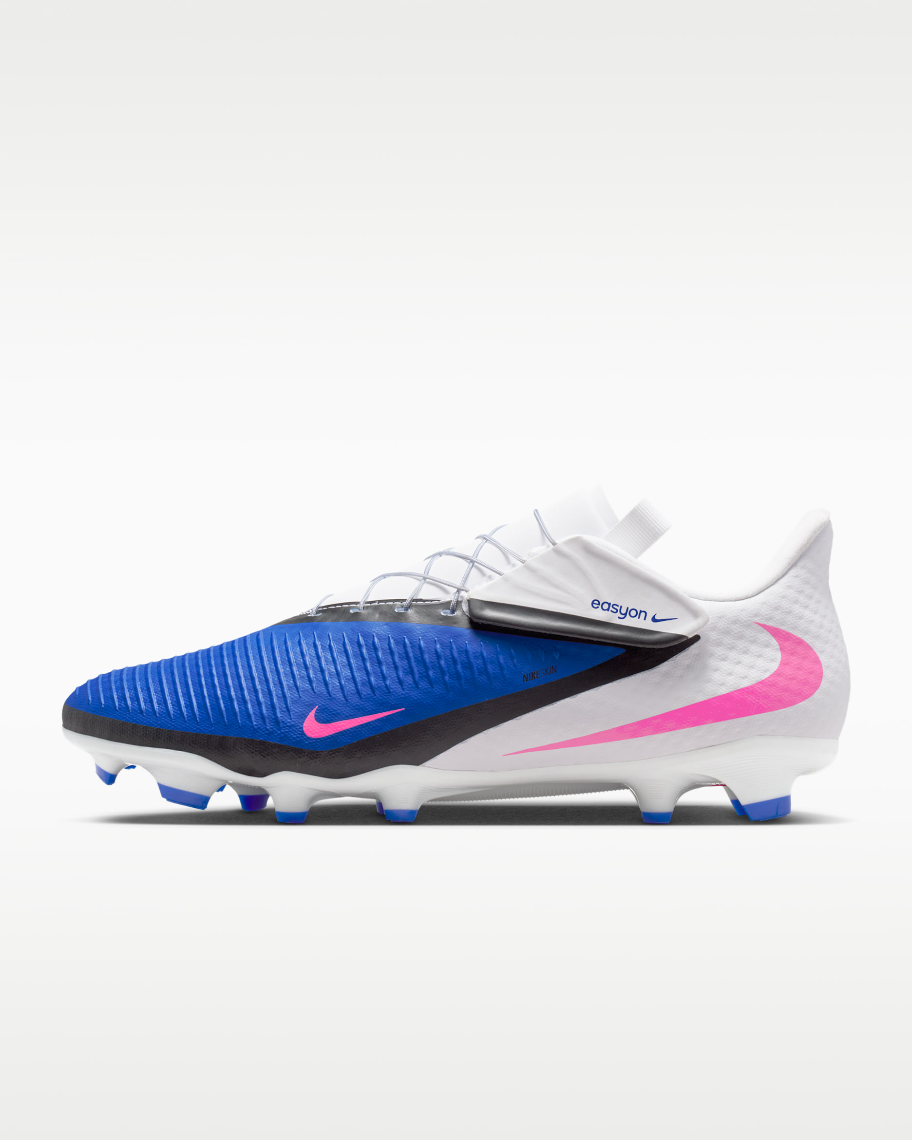 Nike Phantom 6 Low Academy EasyOn-Fußballschuh für verschiedene Böden - Racer Blue/Weiß/Pink Blast