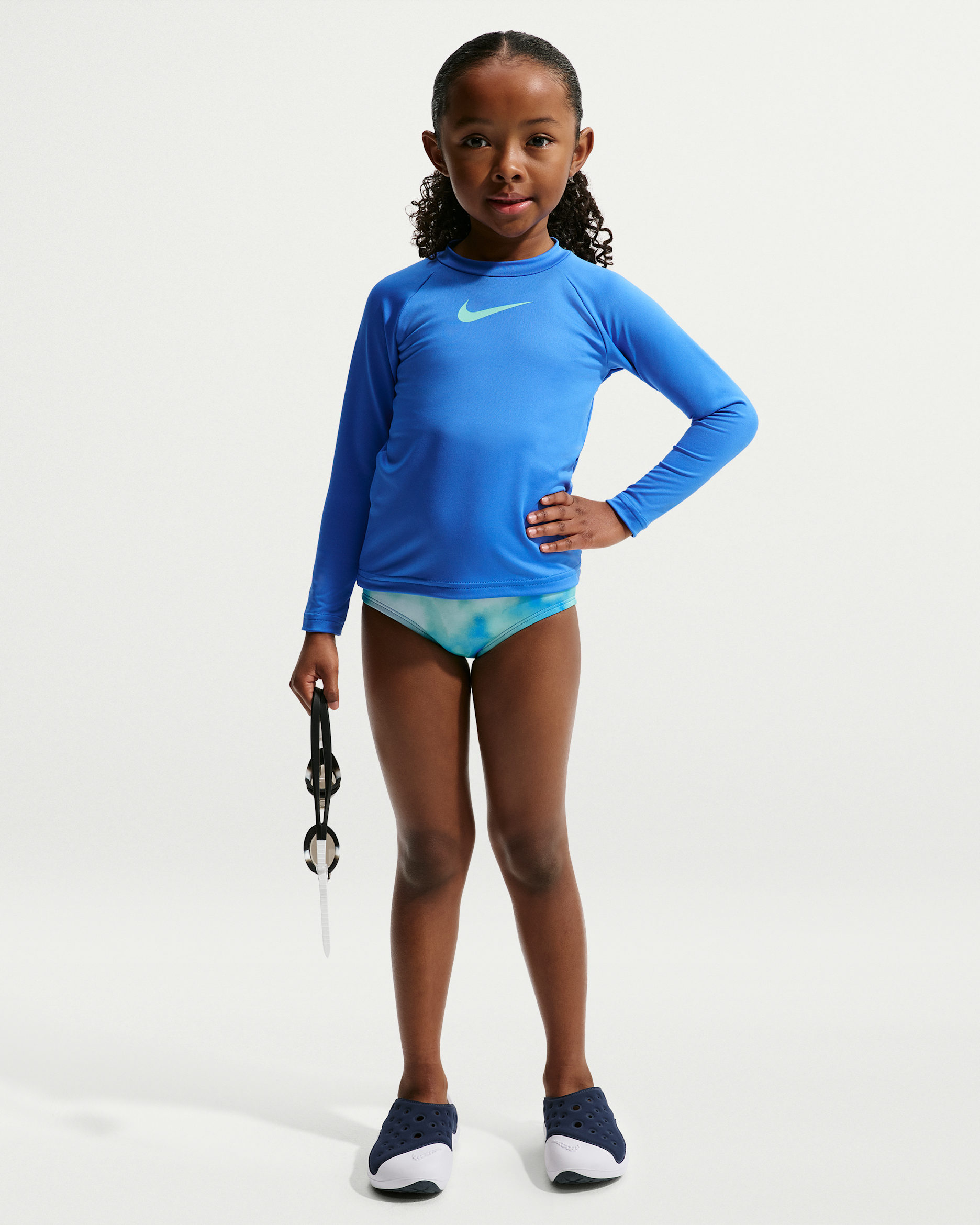 Conjunto de midkini + Hydroguard de manga larga para niña talla pequeña Nike Swim - Turquesa/Turquesa