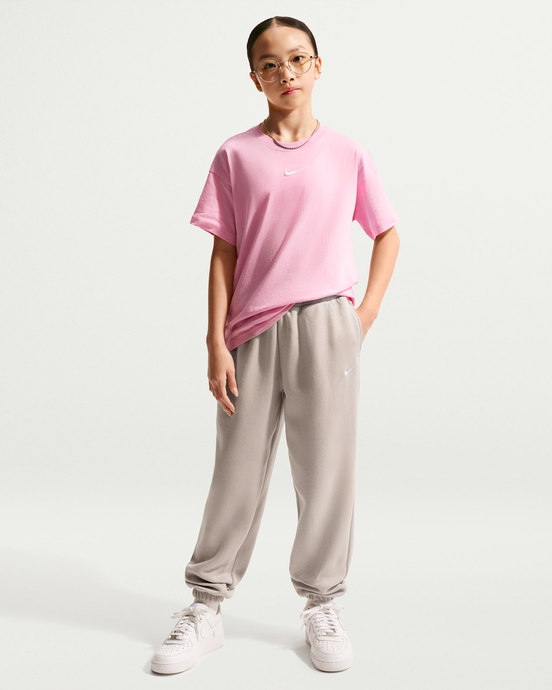 Nike Sportswear Studio Fleece Girls' Loose Pants - Moon Particle/White