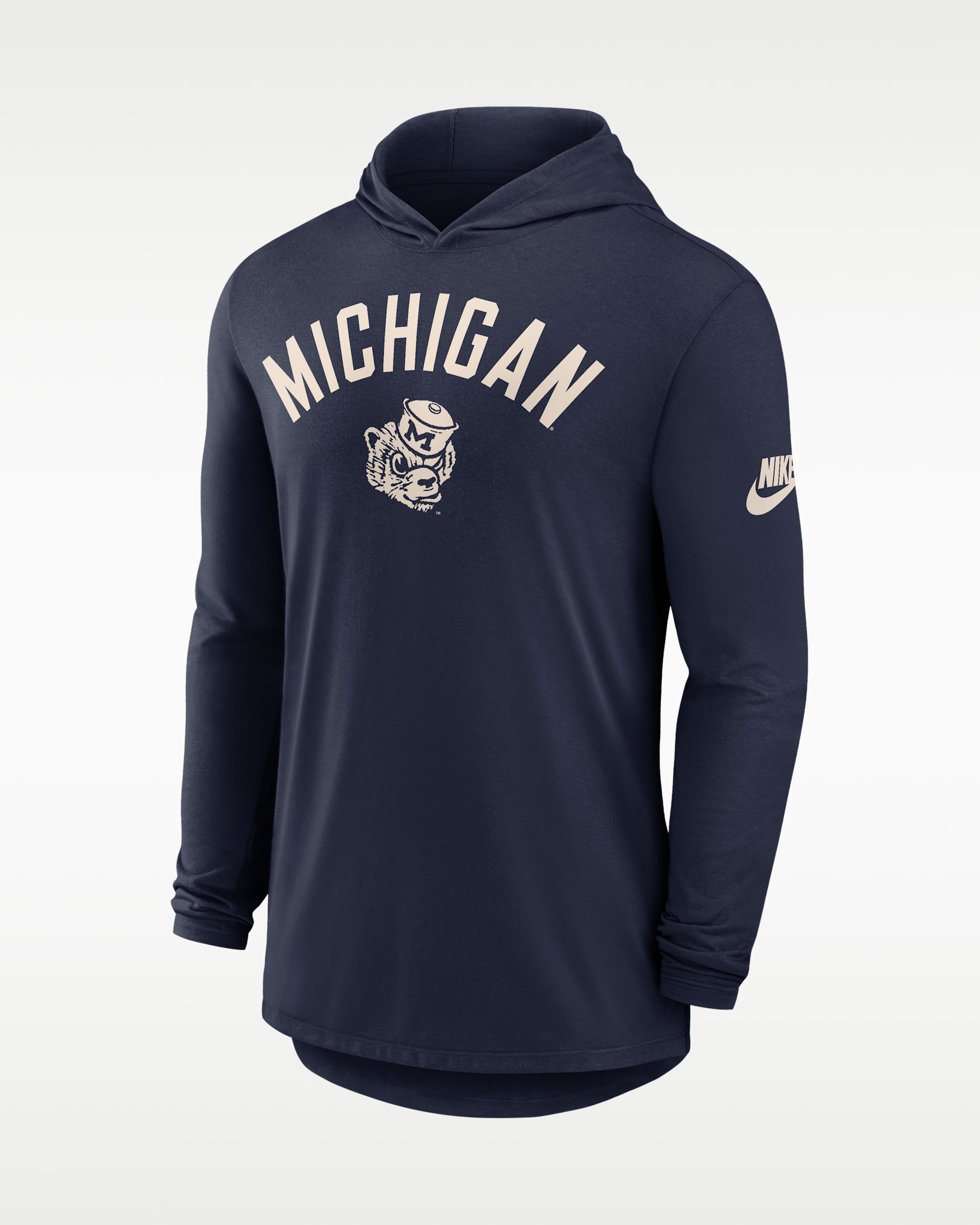 Michigan Legacy Arch Men's Nike Dri-FIT College Long-Sleeve Hooded T-Shirt - Navy