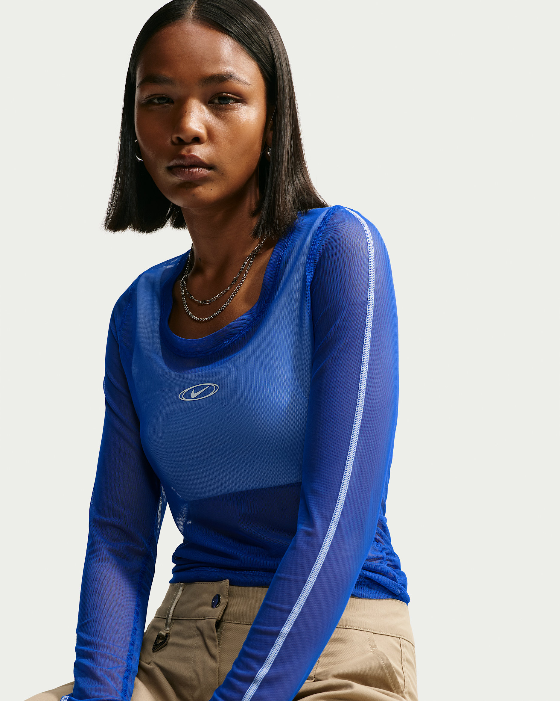 Nike Sportswear Women's Slim Long-Sleeve Sheer Top - Old Royal/White