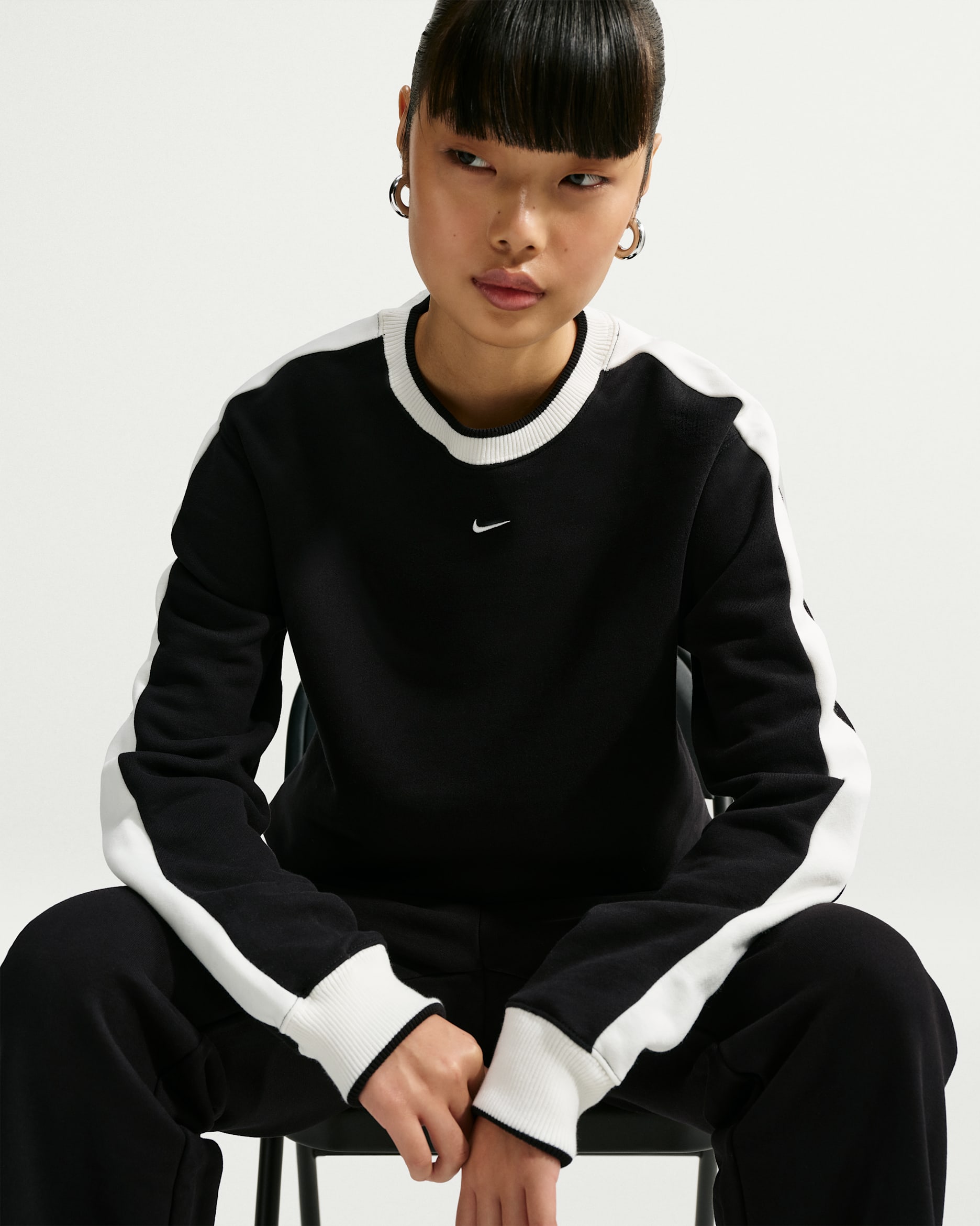 Nike Studio Fleece Medium Weight Women's Crew - Total Black/Sail