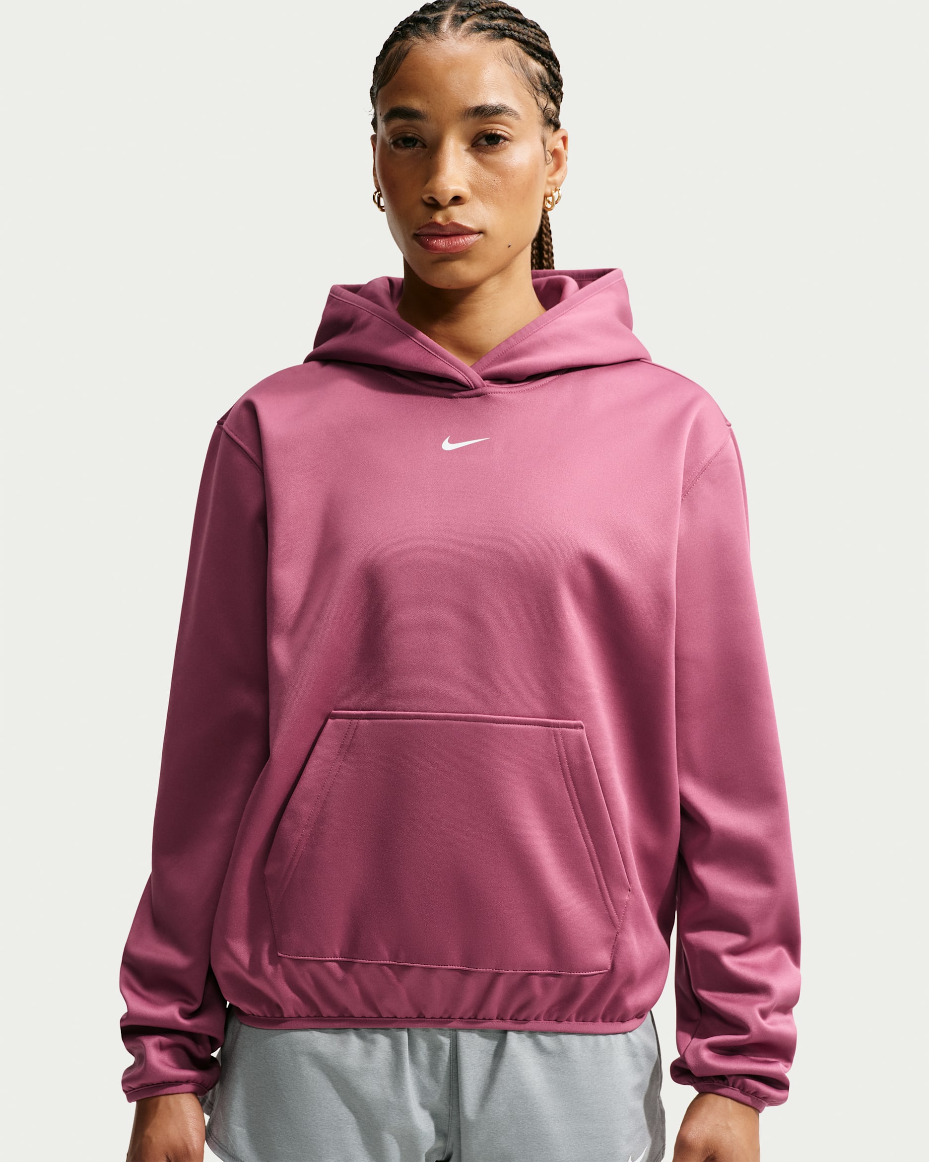 Nike Studio Fleece Sport Women's Therma-FIT Pullover Hoodie - Pink Smoke/White