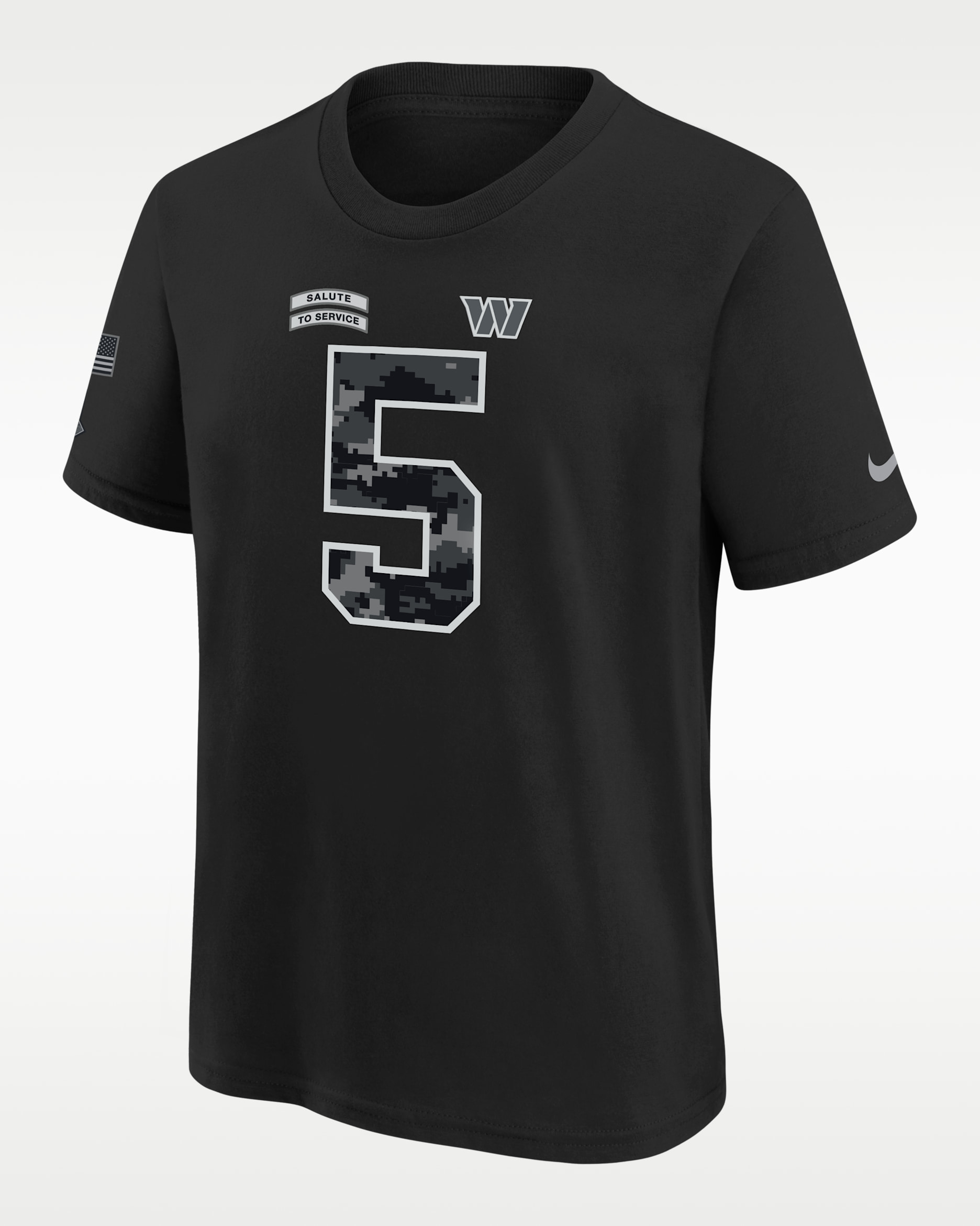 Jayden Daniels Washington Commanders Salute to Service Big Kids' Nike NFL T-Shirt - Black
