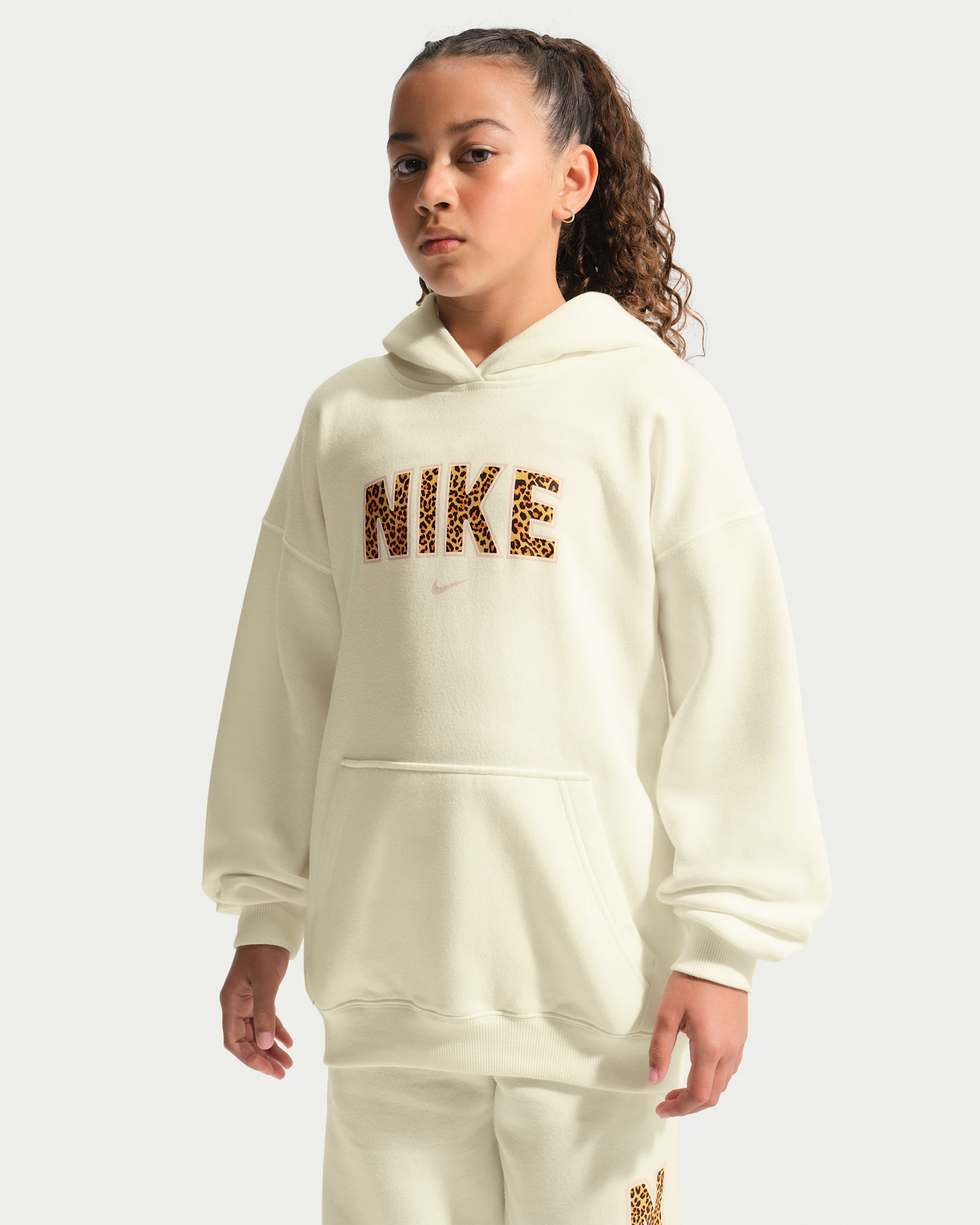Nike Sportswear Studio Big Kids' (Girls') Oversized Fleece Pullover Hoodie - Sail