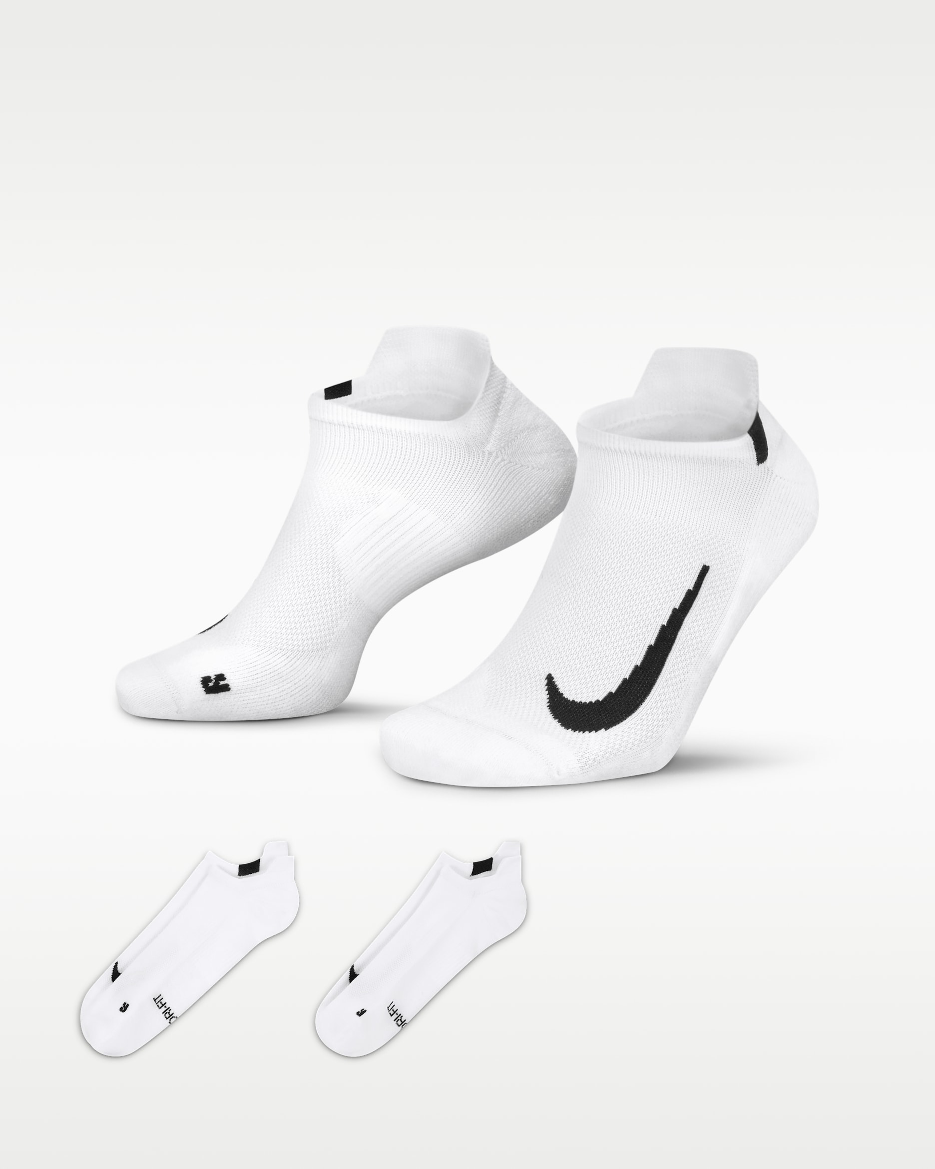 Nike Multiplier Running No-Show Socks (2 Pairs) - White/Black