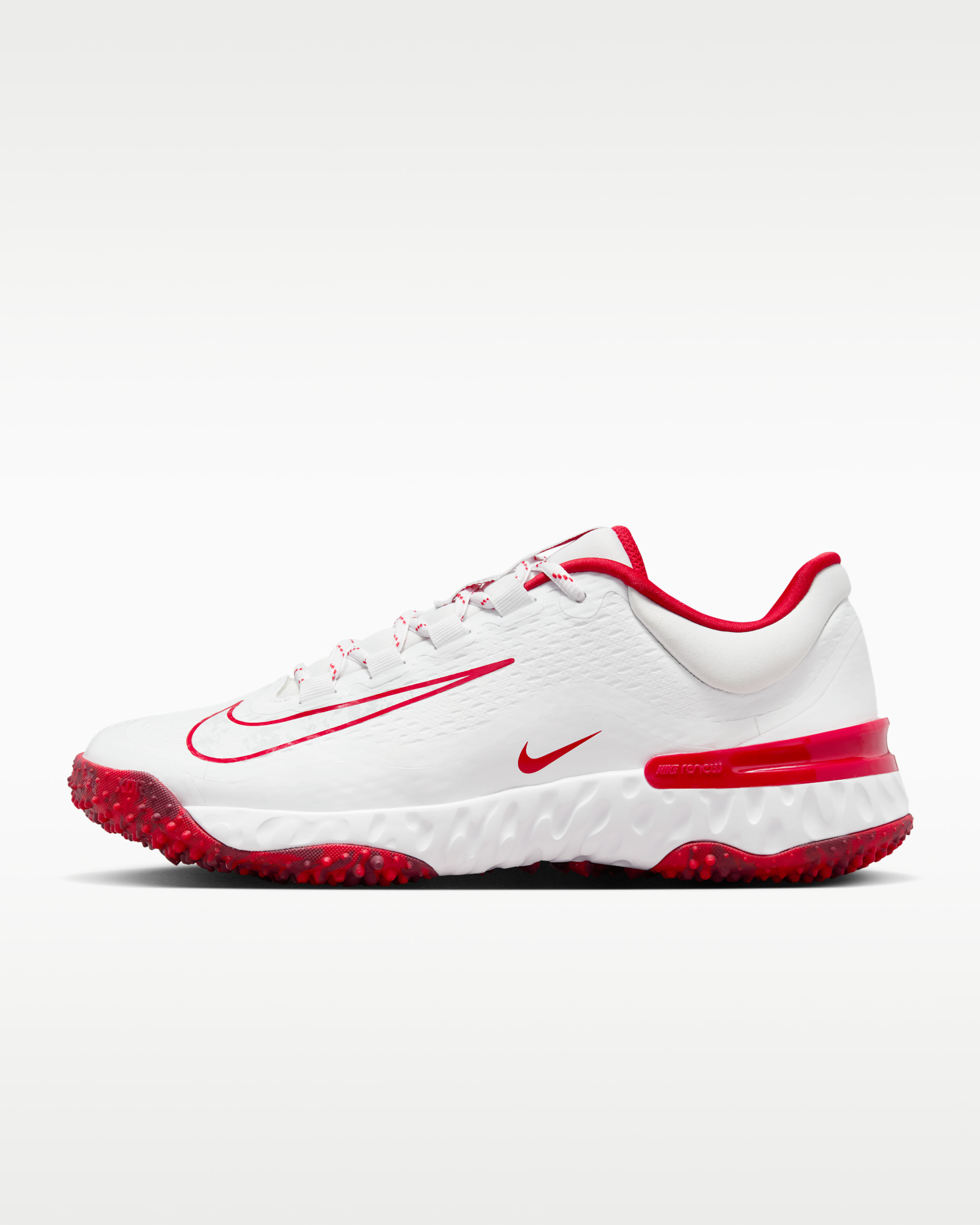 Tenis de softball para mujer Nike Alpha Huarache Elite 4 Turf - Blanco/Rojo universitario/Rojo team/Platino puro
