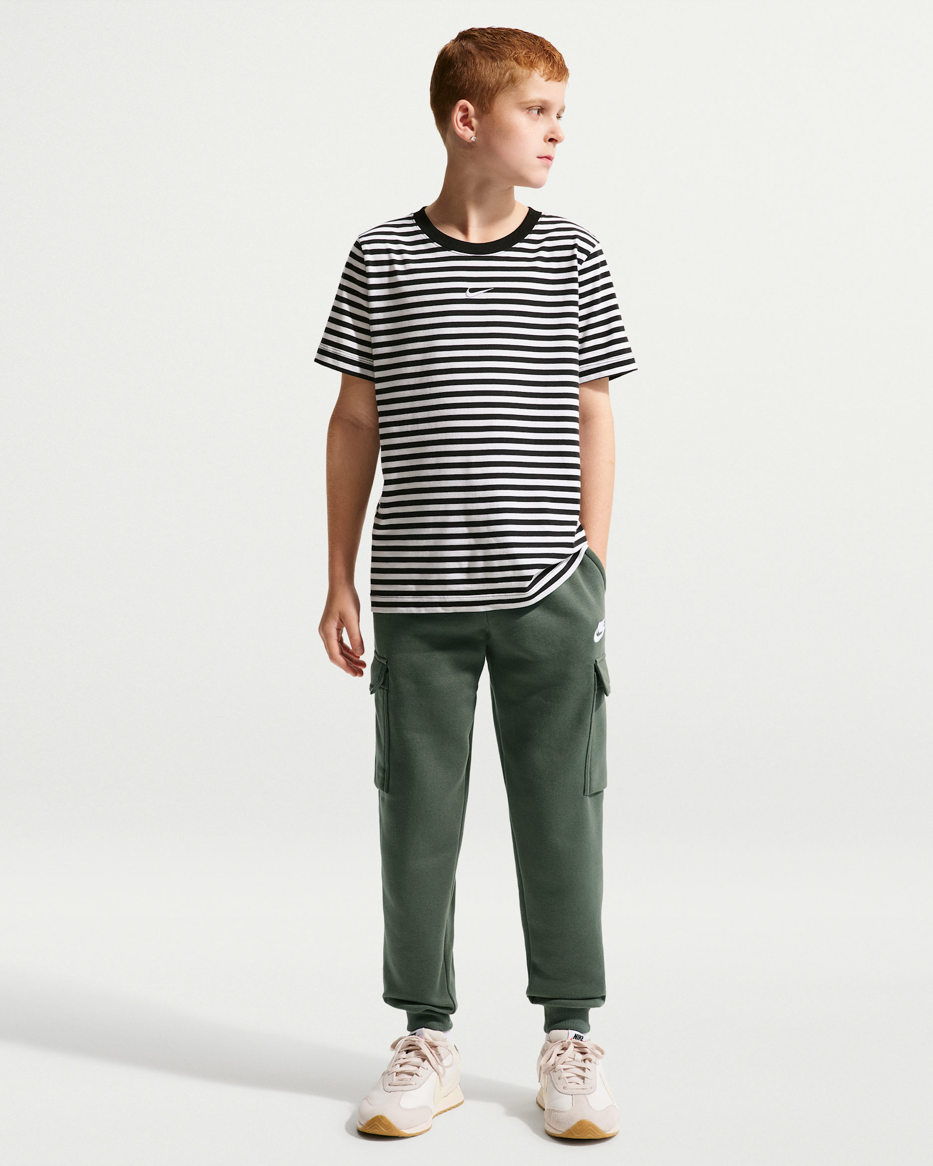 Nike Sportswear Club Big Kids' Fleece Cargo Pants - Camo Green/Camo Green/White